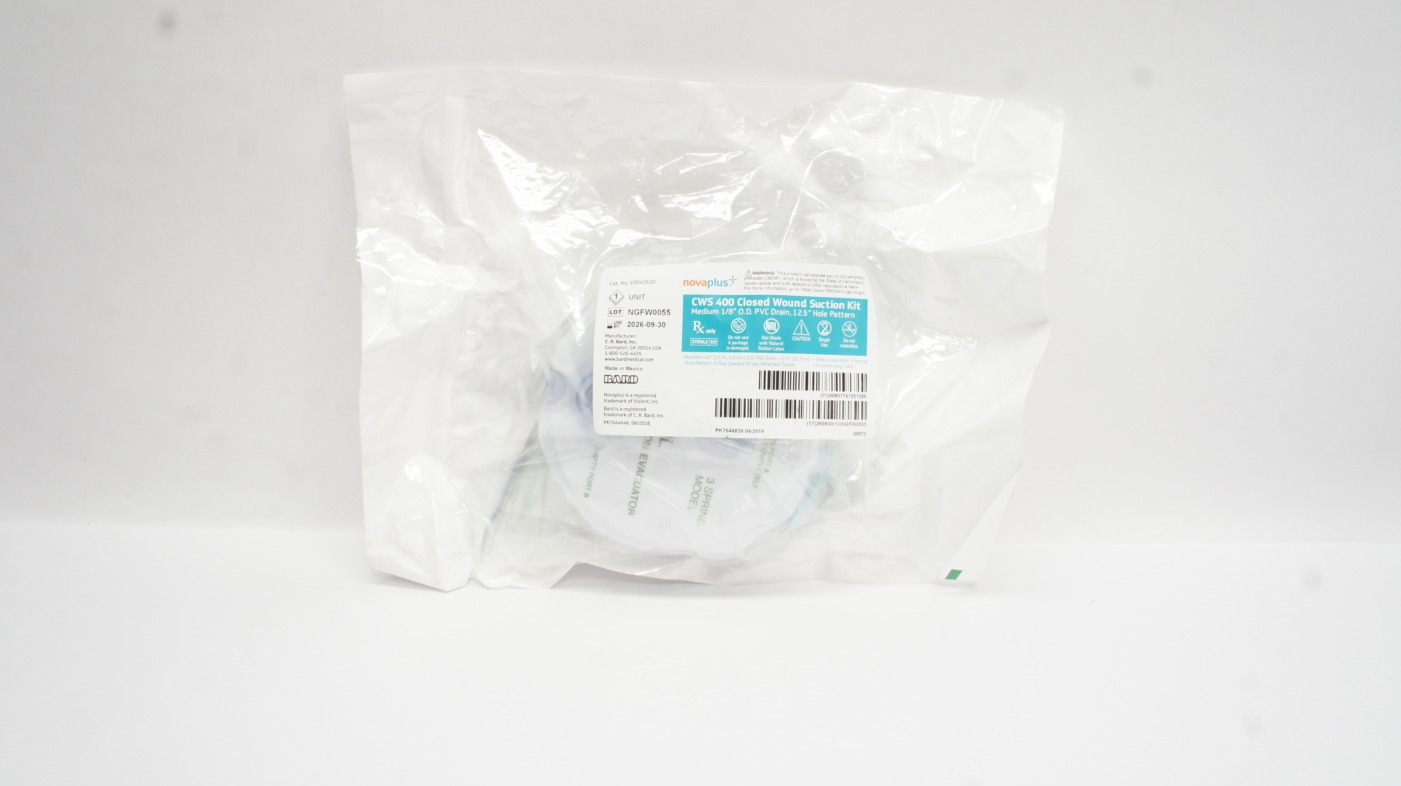 Bard V0043610 Novaplus CWS 400 Closed Wound Suction Kit