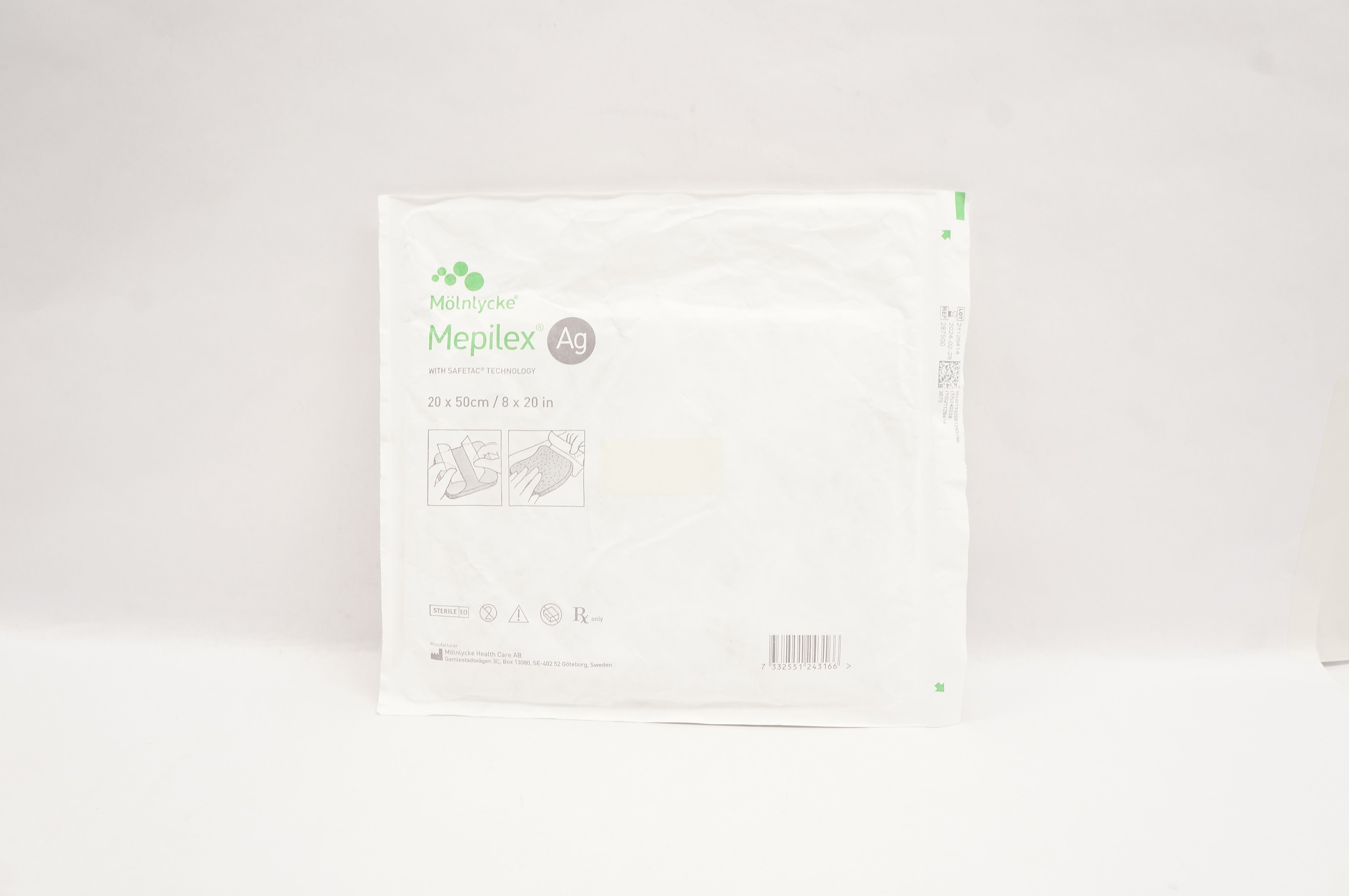 Molnlycke 287500 Mepilex Ag Antimicrobial Foam Dressing 8 x 20 inch
