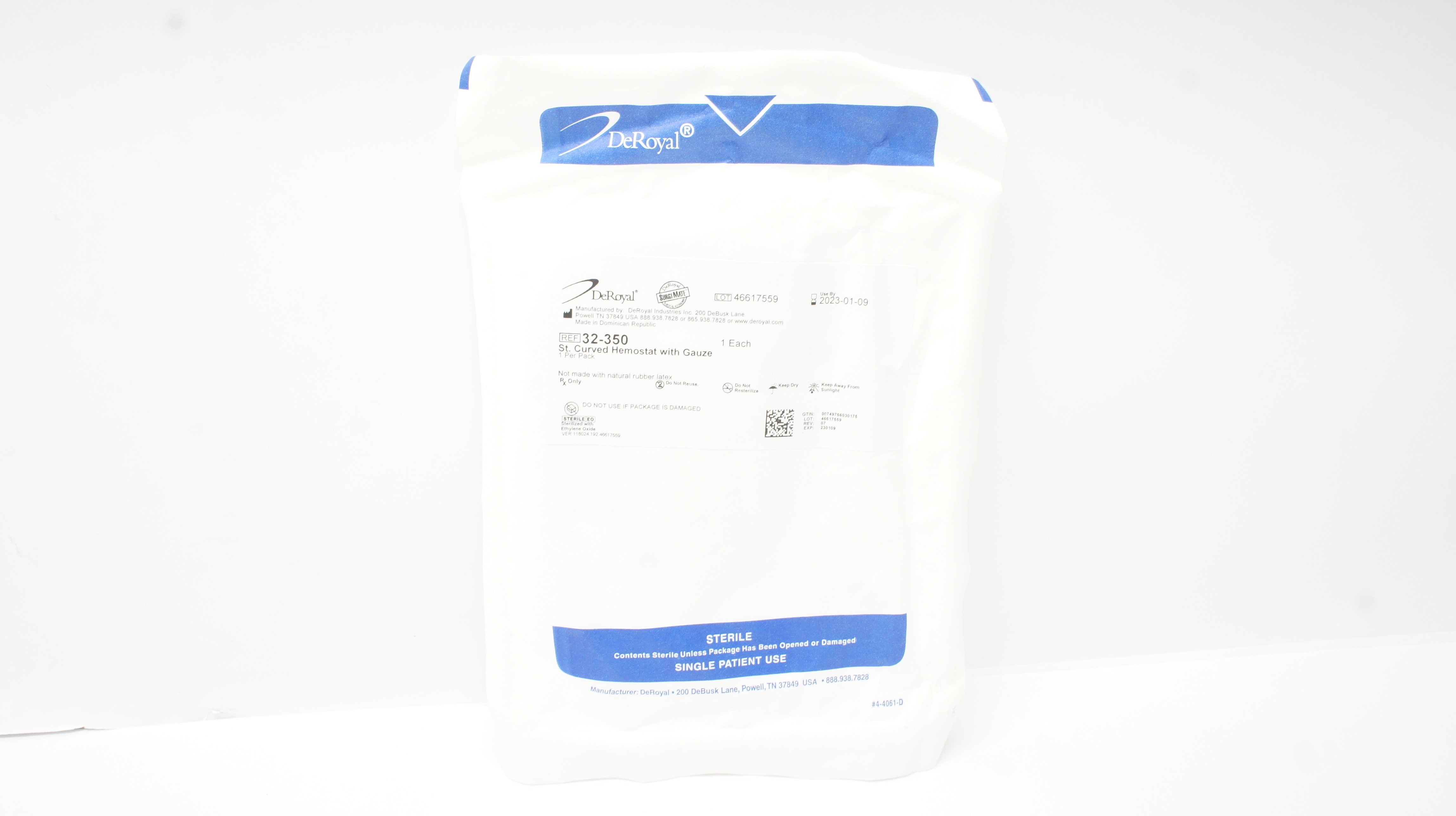 DeRoyal 32-350 St. Curved Hemostat w/Gauze (x)