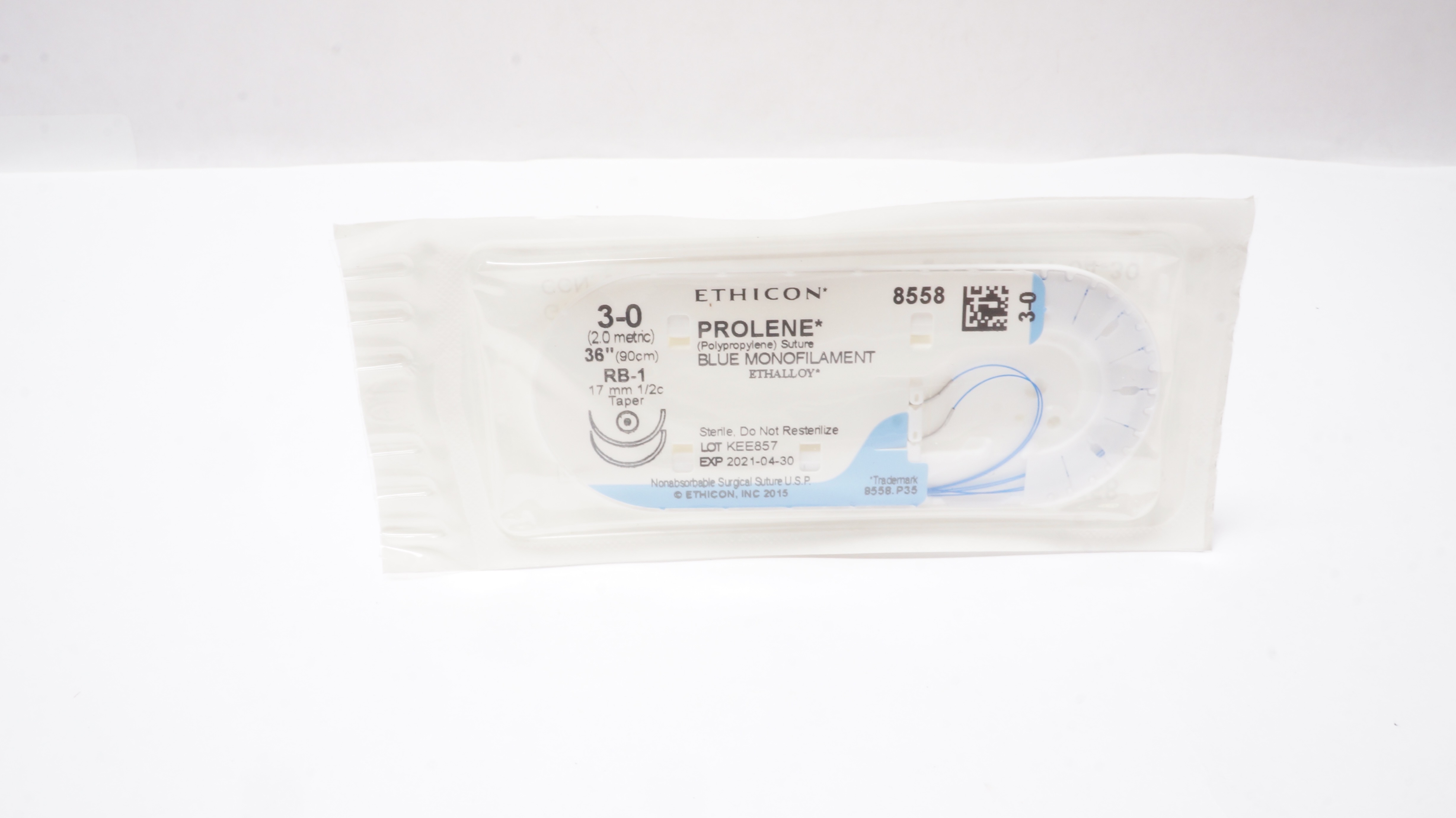 Ethicon 8558 3-0 PROLENE Polypropylene Stre RB-1 17mm 1/2c Taperpoint, 36inch(x)