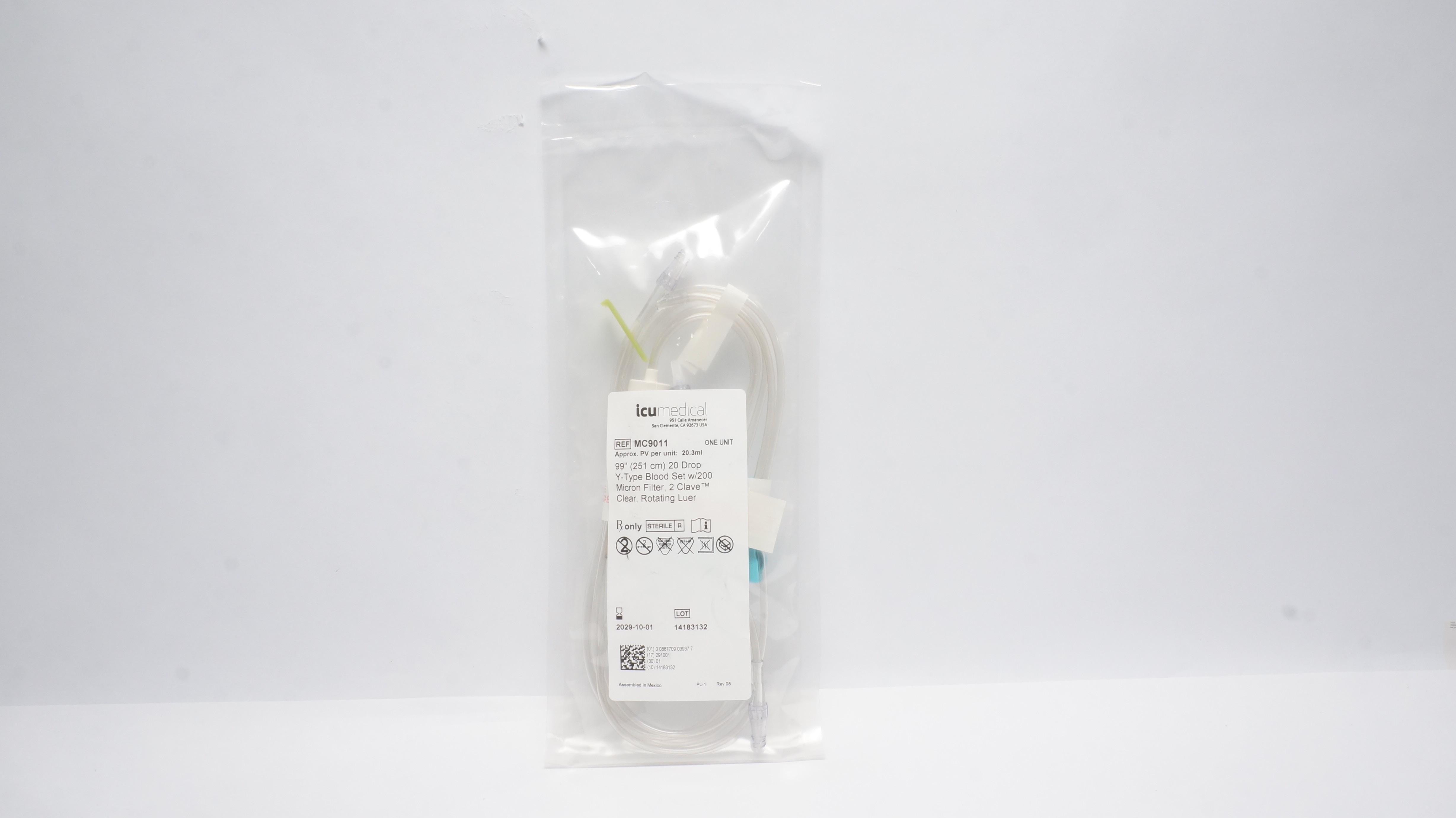 Icu Medical MC9011 99in 20drop Y-Type Blood Set W/200micron Filter,2Clave Clear