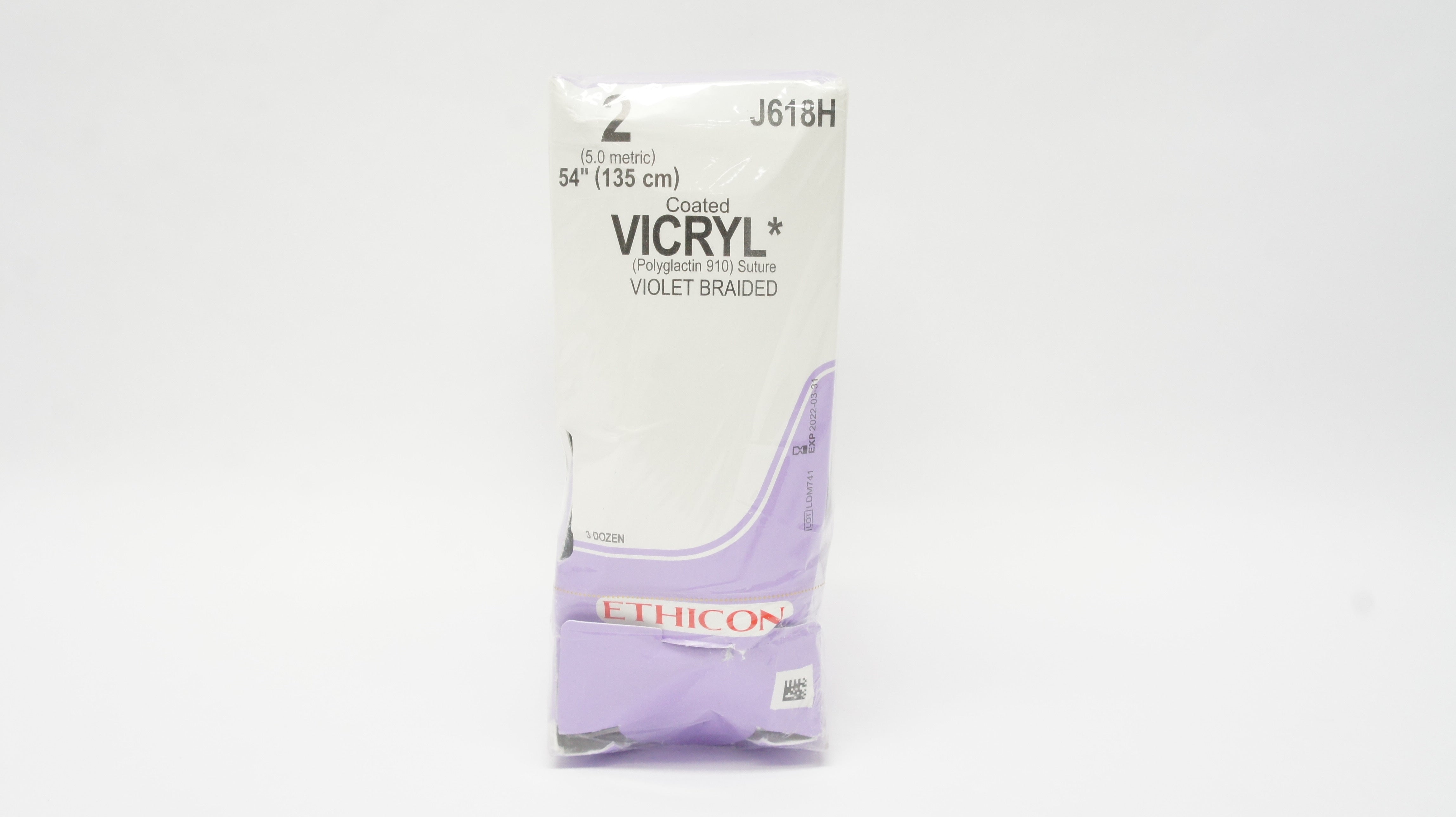 Ethicon J618H 2 Coated Vicryl Violet Braided 54inch (x) - Box of 36