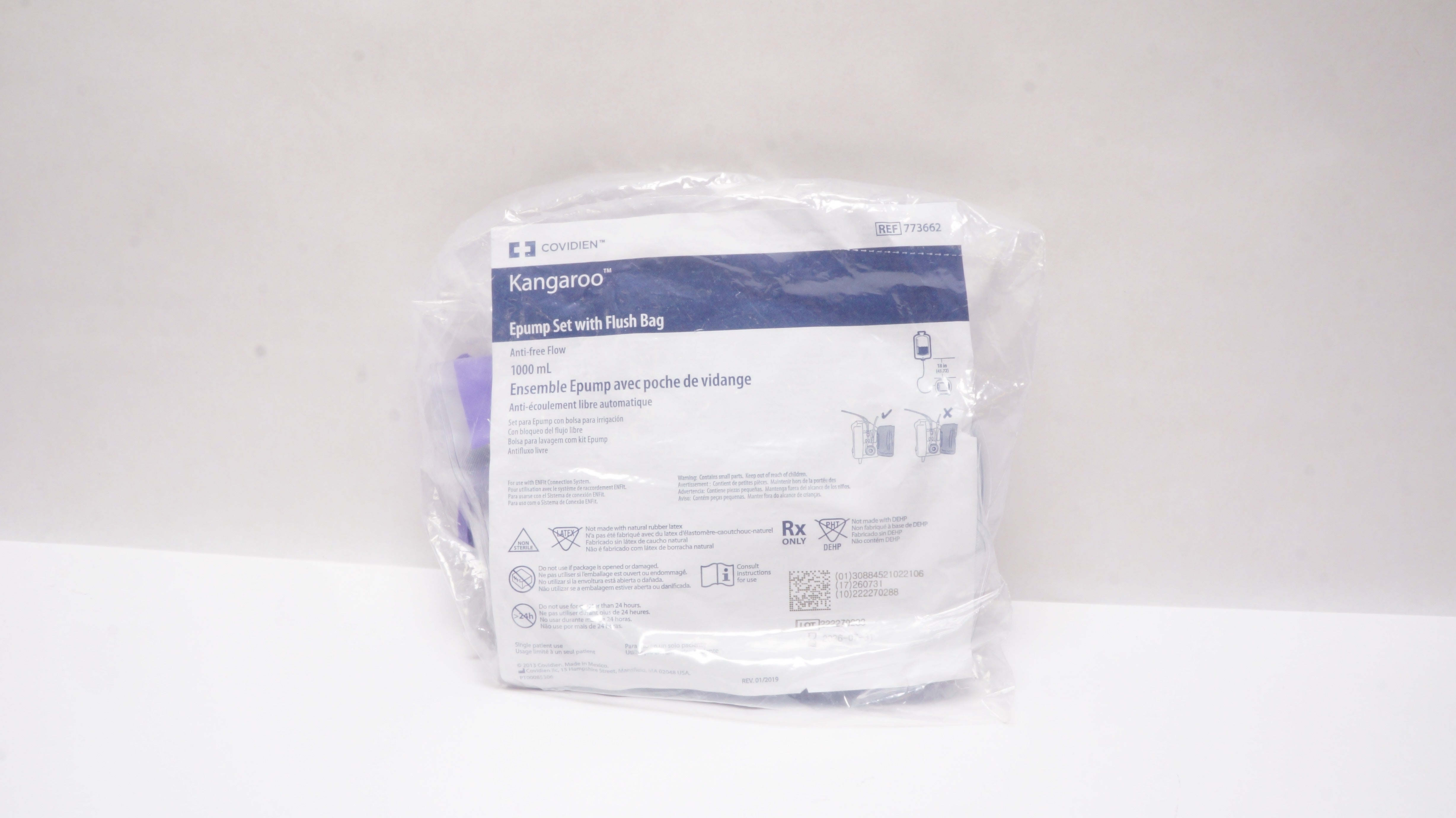 Covidien 773662 Kangaroo Epump Set with Flush Bag Anti-Free Flow 1000mL