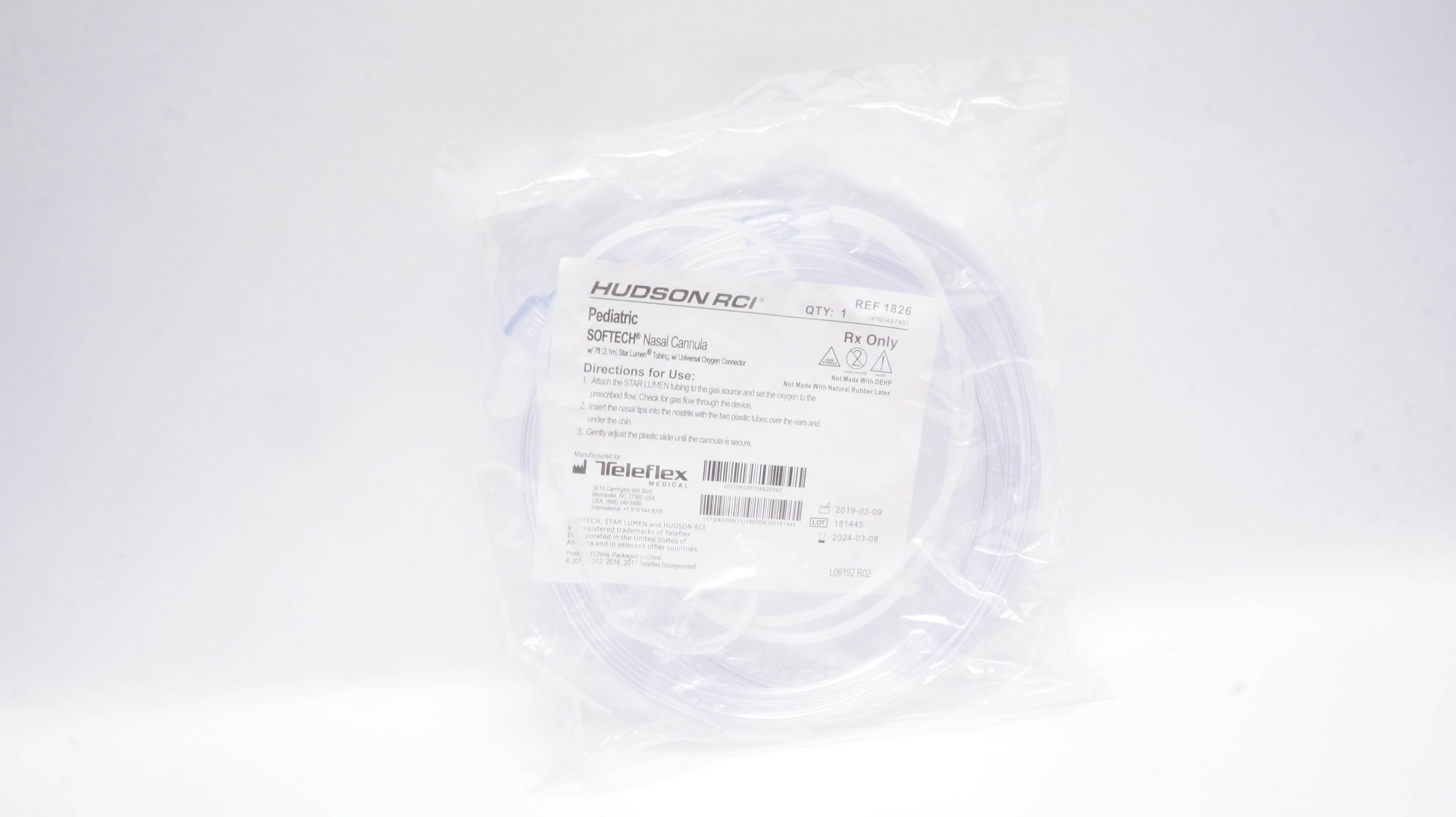 Teleflex 1826 HudsonRCI Pediatric Softech Nasal Cannula w/7ftTubing&Connector(x)