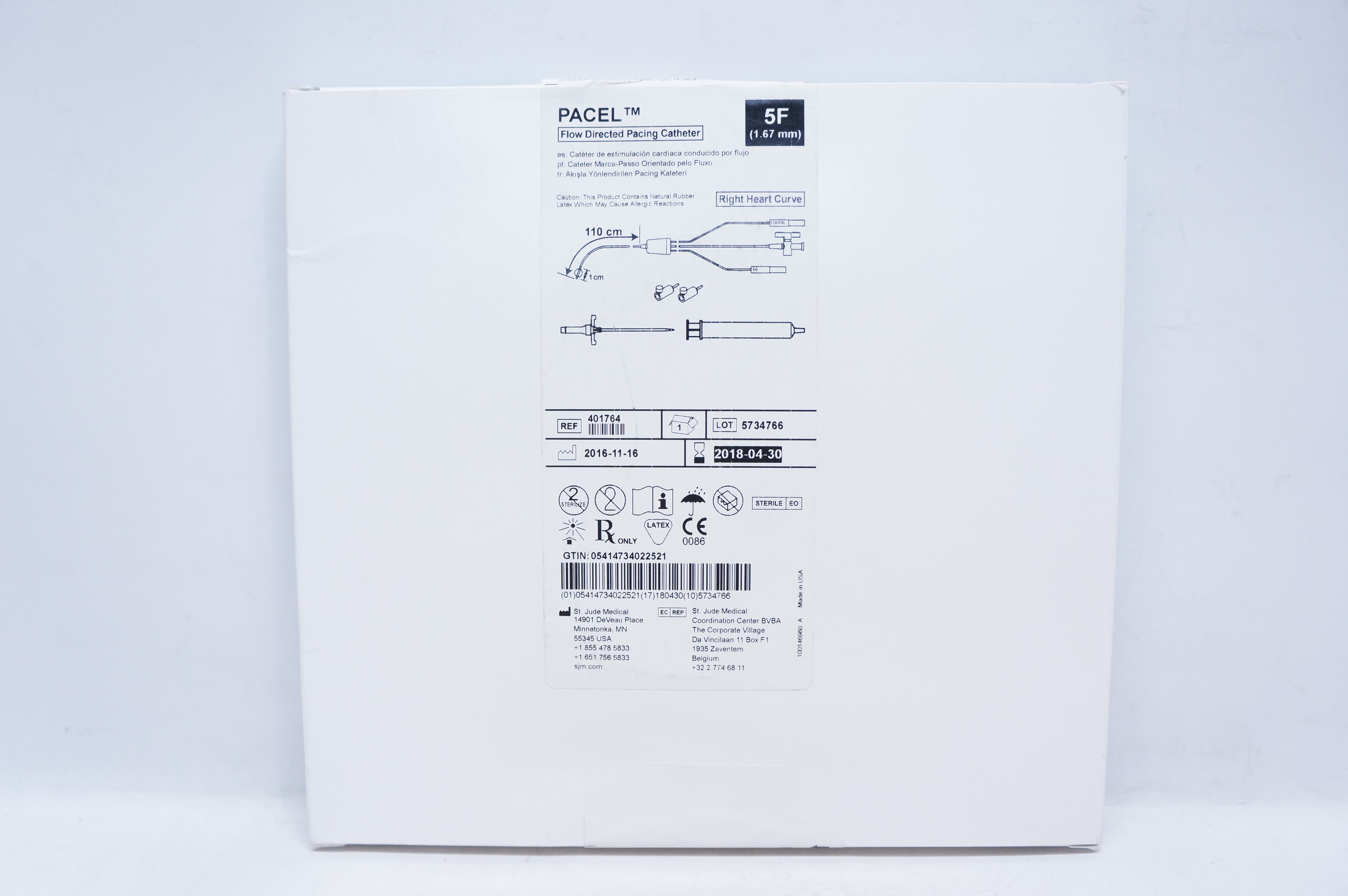 St. Jude Medical 401764 PACEL Flow Directed Pacing Cath. 5F x 110cm (x)