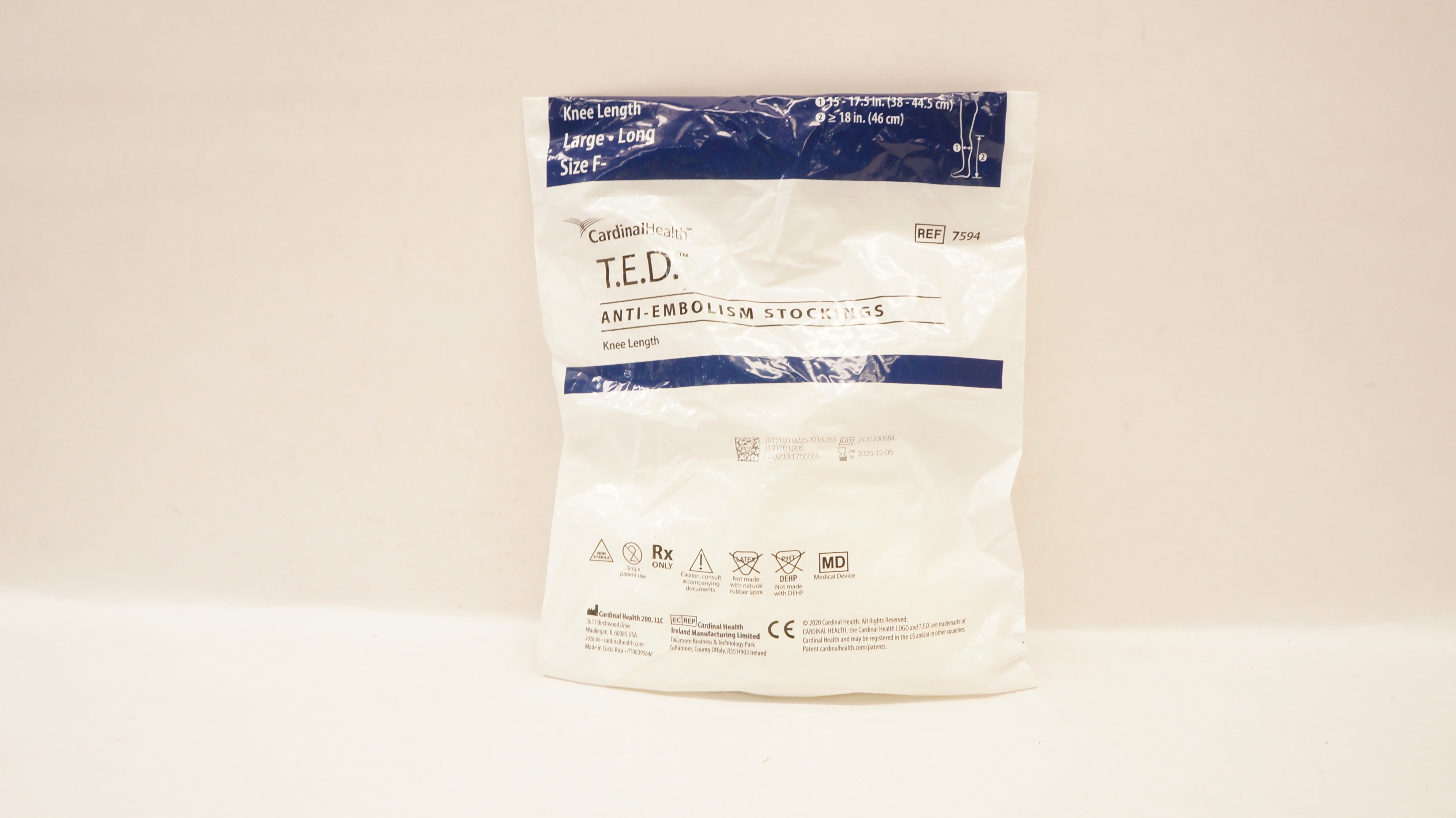 Covidien 7594 T.E.D. Anti-Embolism Stockings Knee Length Large Long Size F