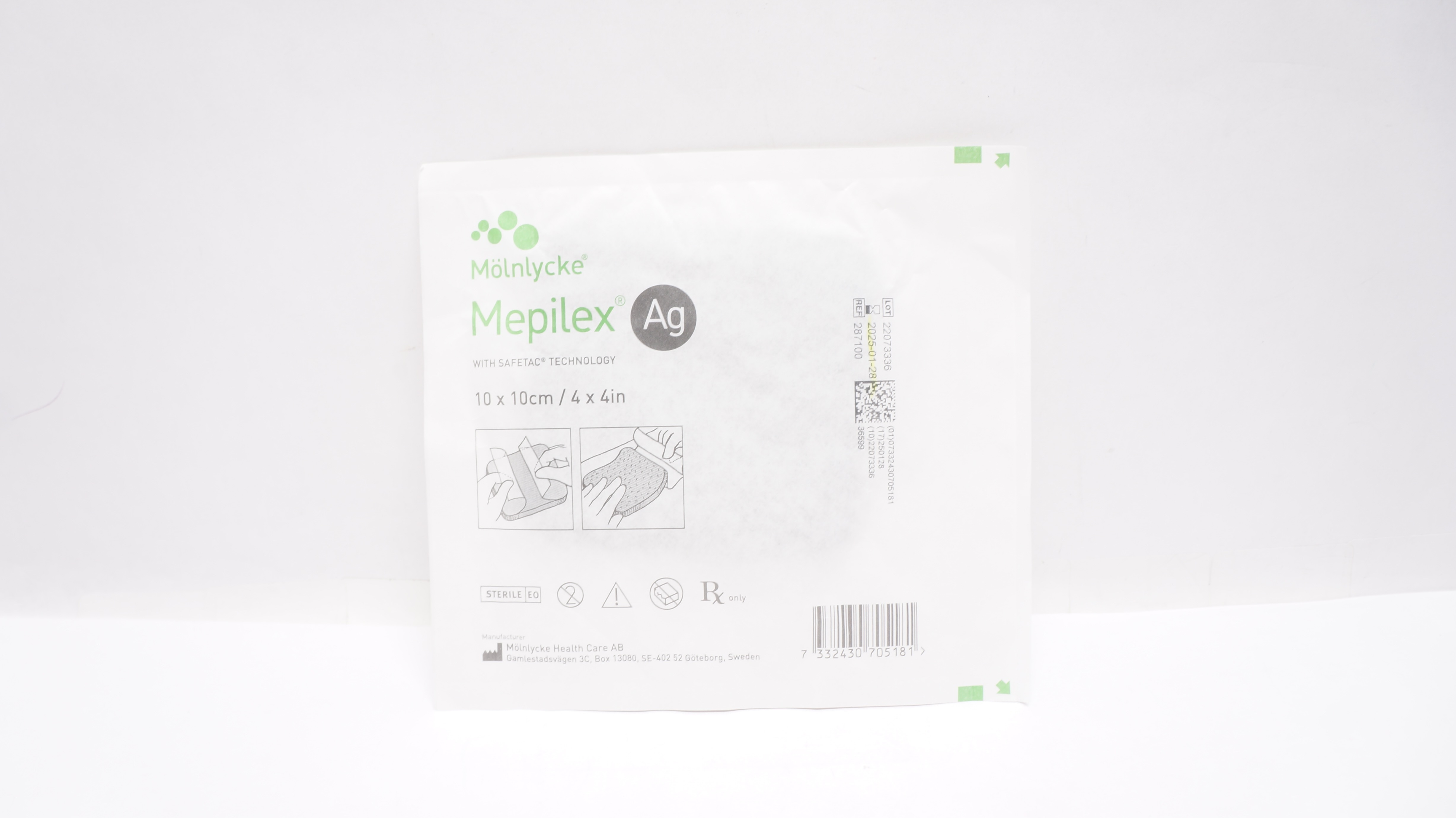 Molnlycke Healthcare 287100 Mepilex Ag Foam Dressing 4inch x 4inch