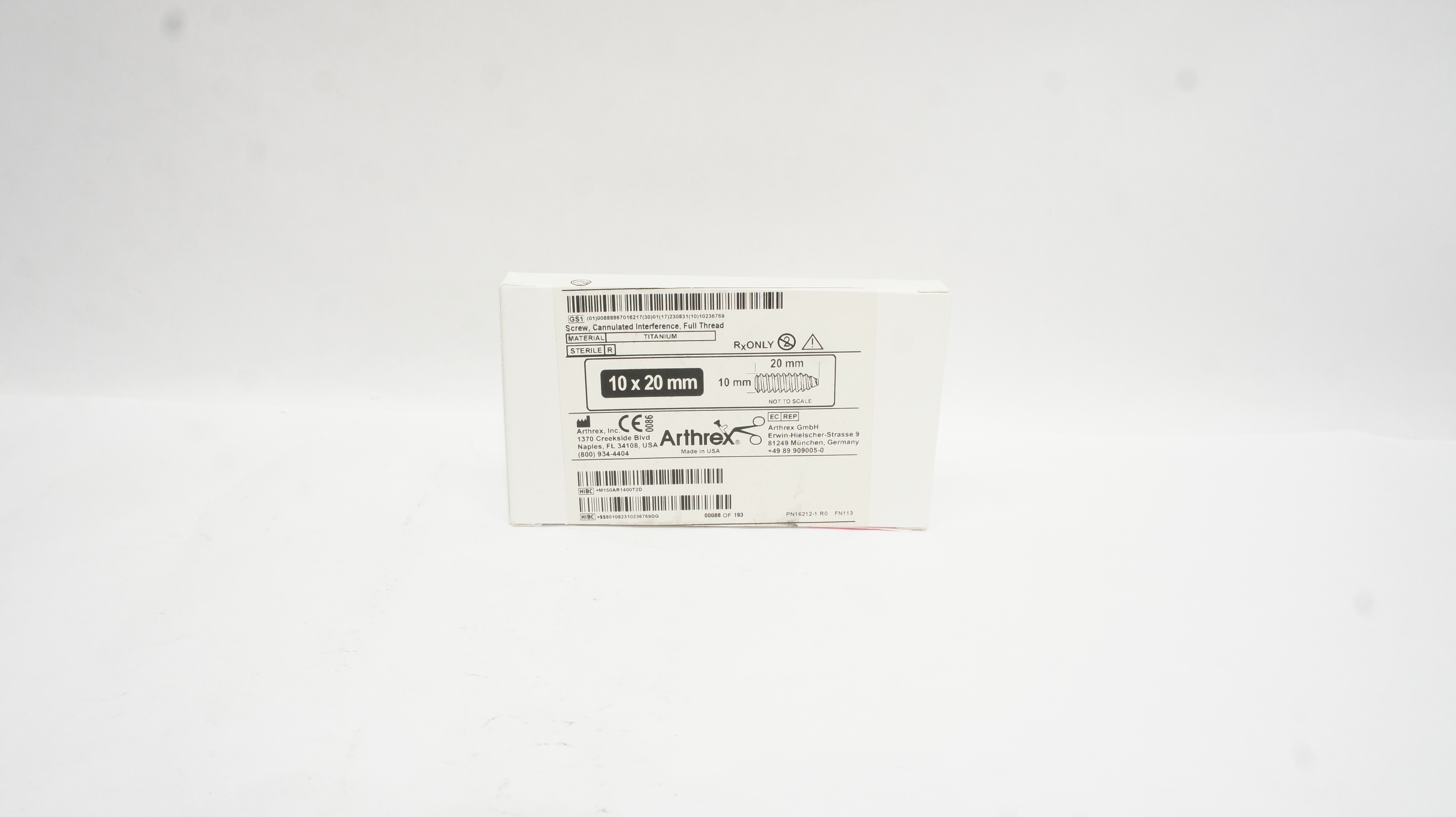Arthrex AR-1400T Full Thread Cannulated Interference Screw 10 x 20mm (x)