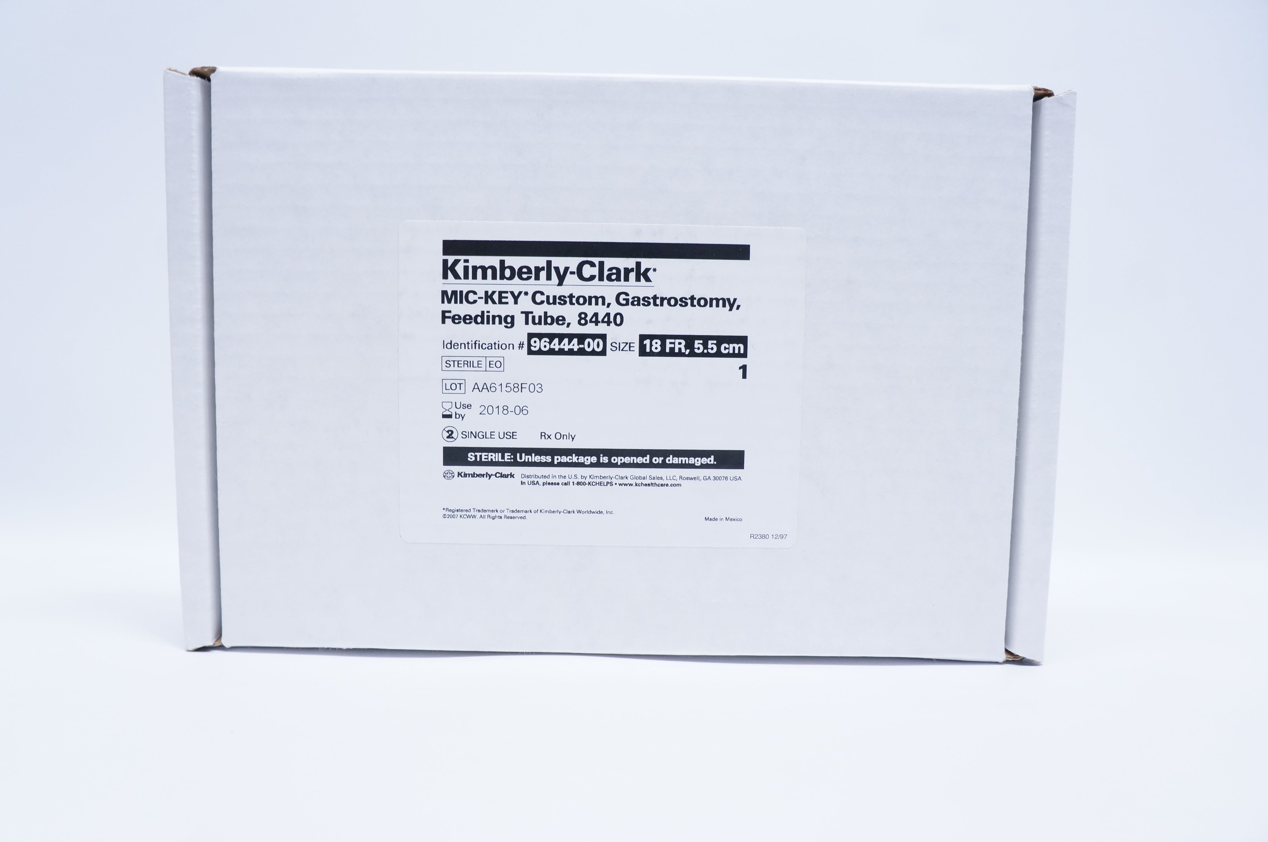 Kimberly-Clark 96444-00 MIC-KEY Custom, Gastrostomy Feeding Tube, 18Fr, 5.5cm(x)