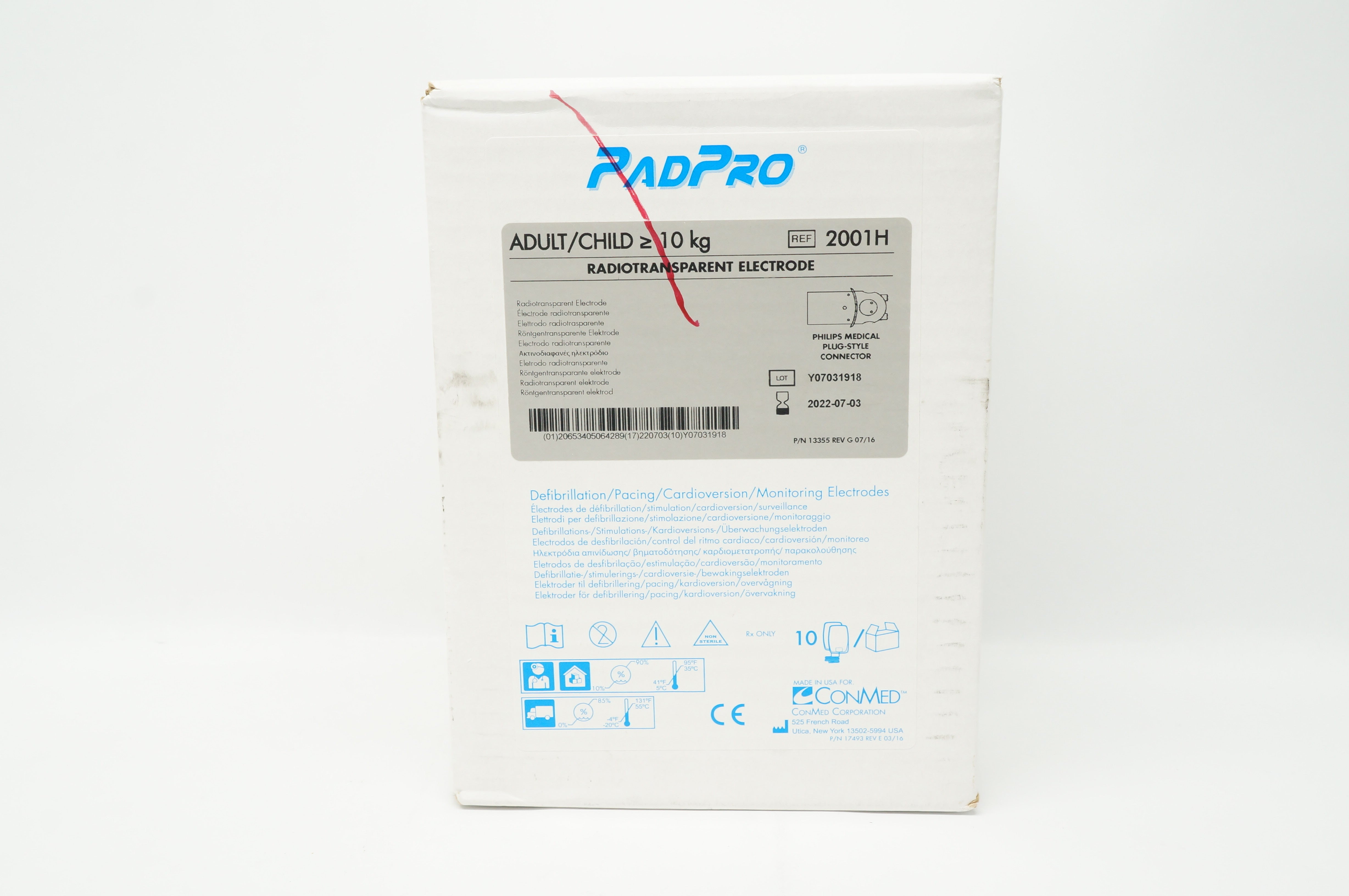 ConMed 2001H PadPro RadioTransparent Electrode Adult/Child ≥10kg - Box of 10
