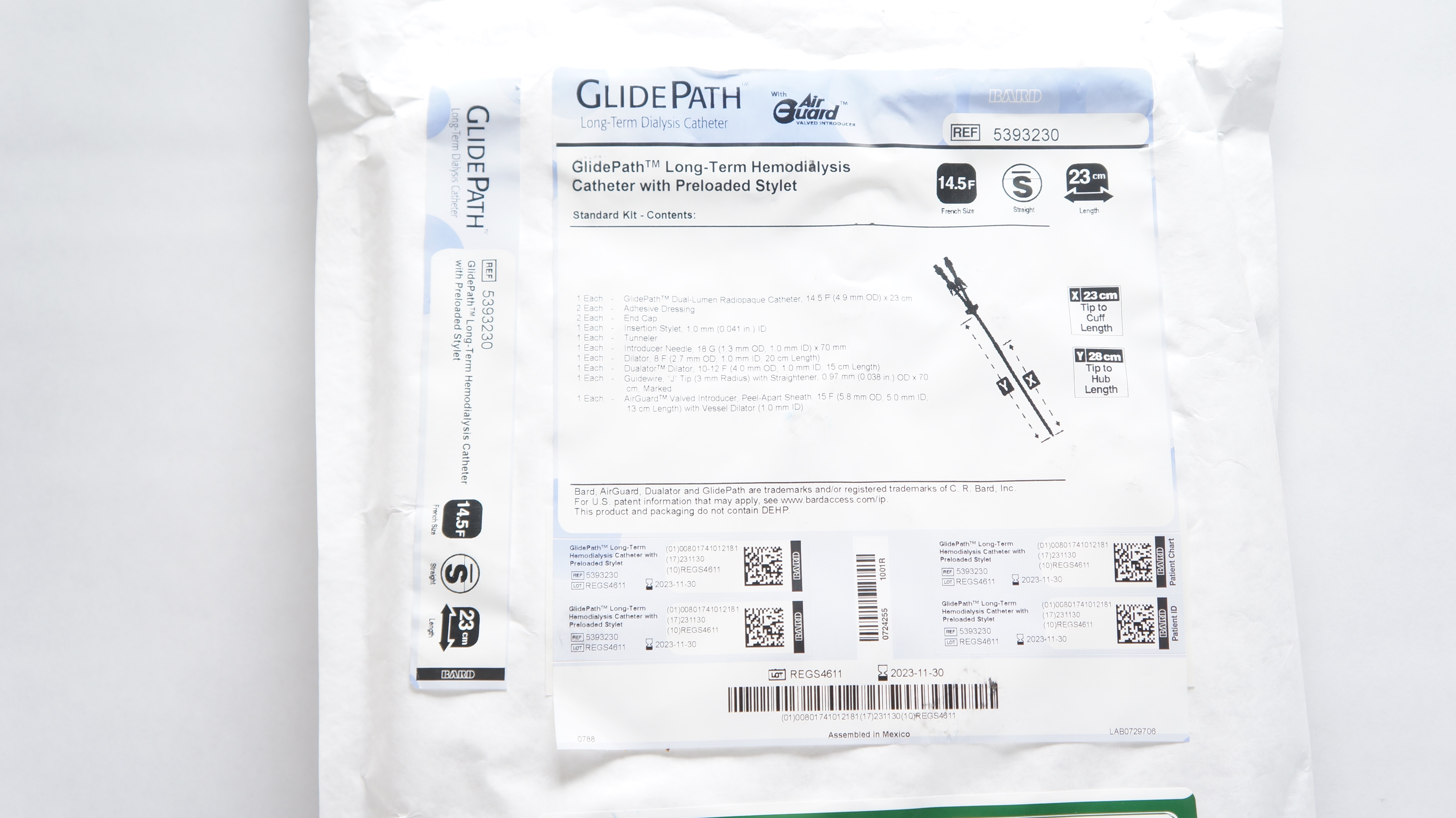 Bard 5393230 GlidePath Long-Term Hemodialysis Cath. w/Stylet 14.5F x 23 cm (x)