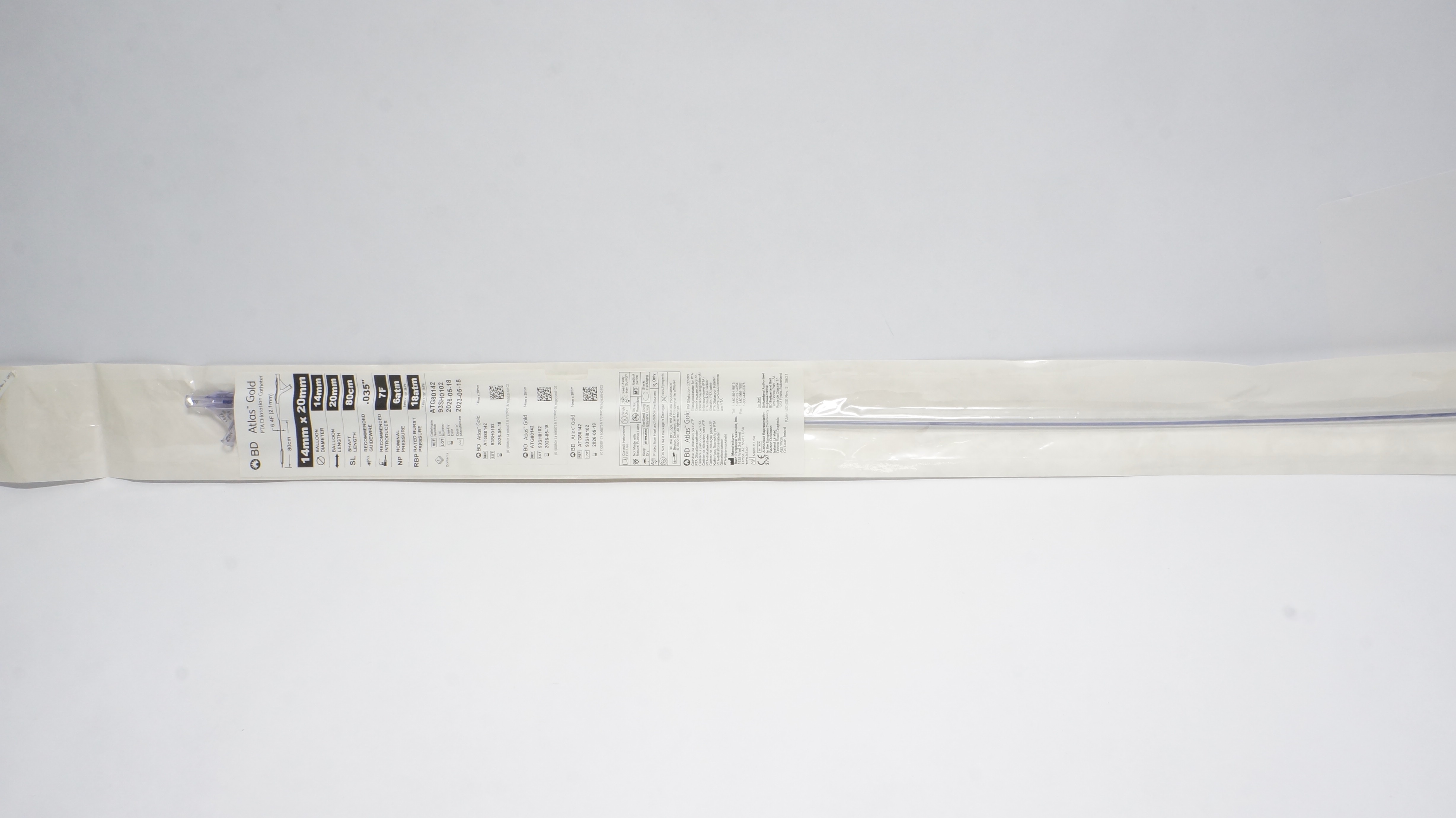 BD ATG80142 Atlas Gold PTA Dilatation Cath. 6.4F, 14 x 20mm, 80 cm Shaft