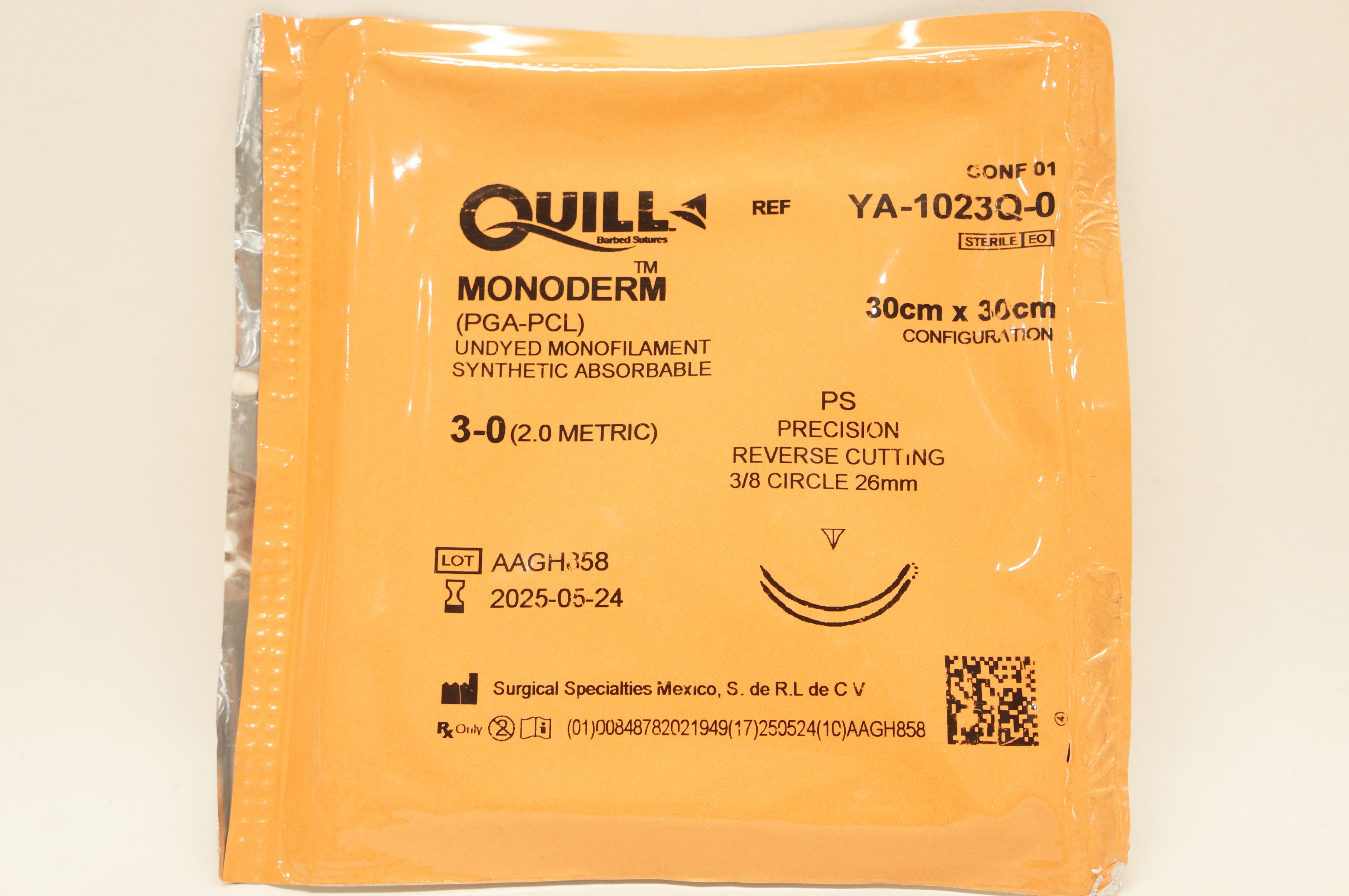 Quill YA-1023Q-0 Monoderm 3-0 PS Precision Reverse Cutting 3/8 Circle 26mm