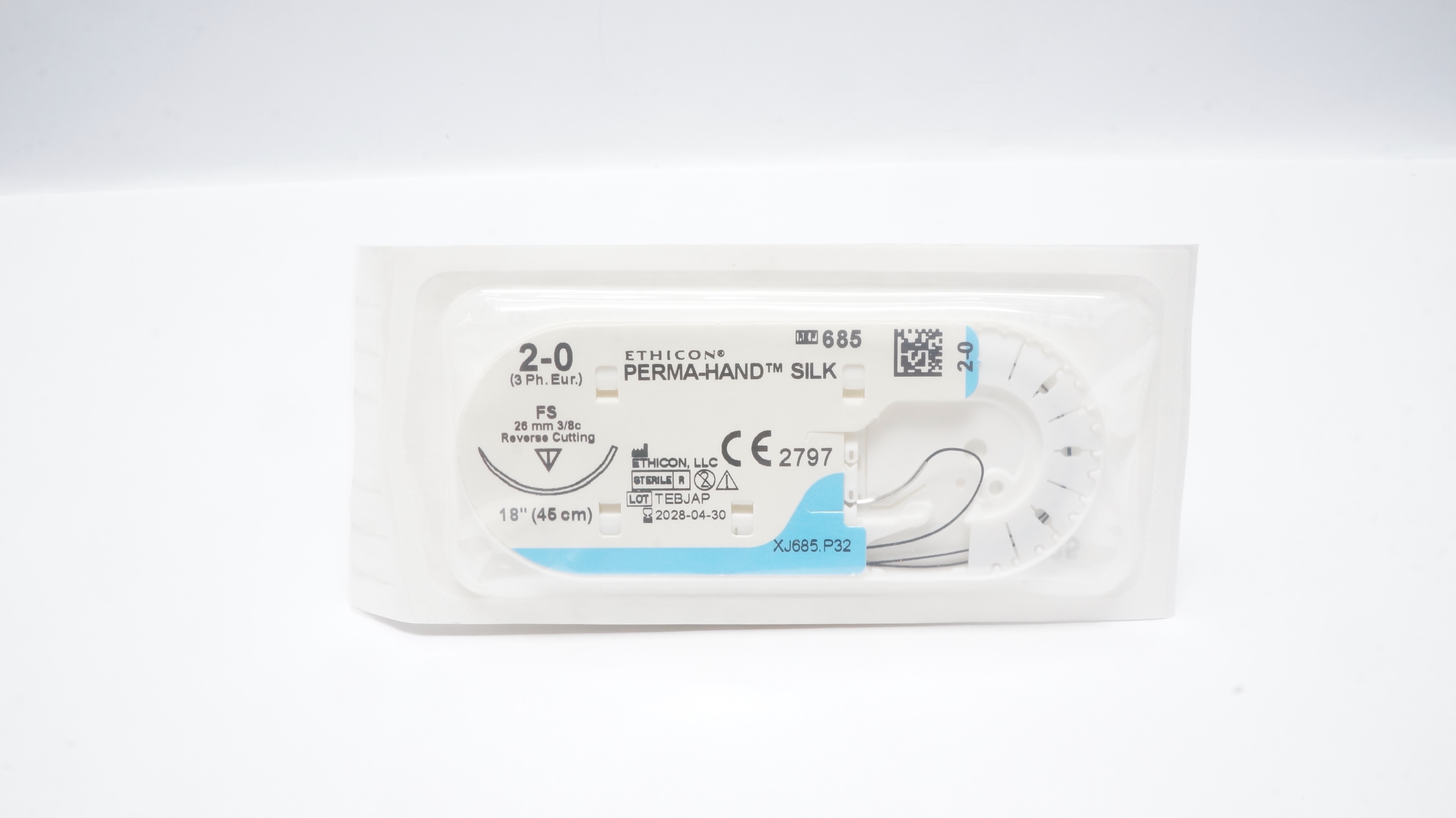 1Ethicon 685 2-0 Perma-Hand Silk Stre FS, 26mm 3/8c Reverse Cutting, 18inch