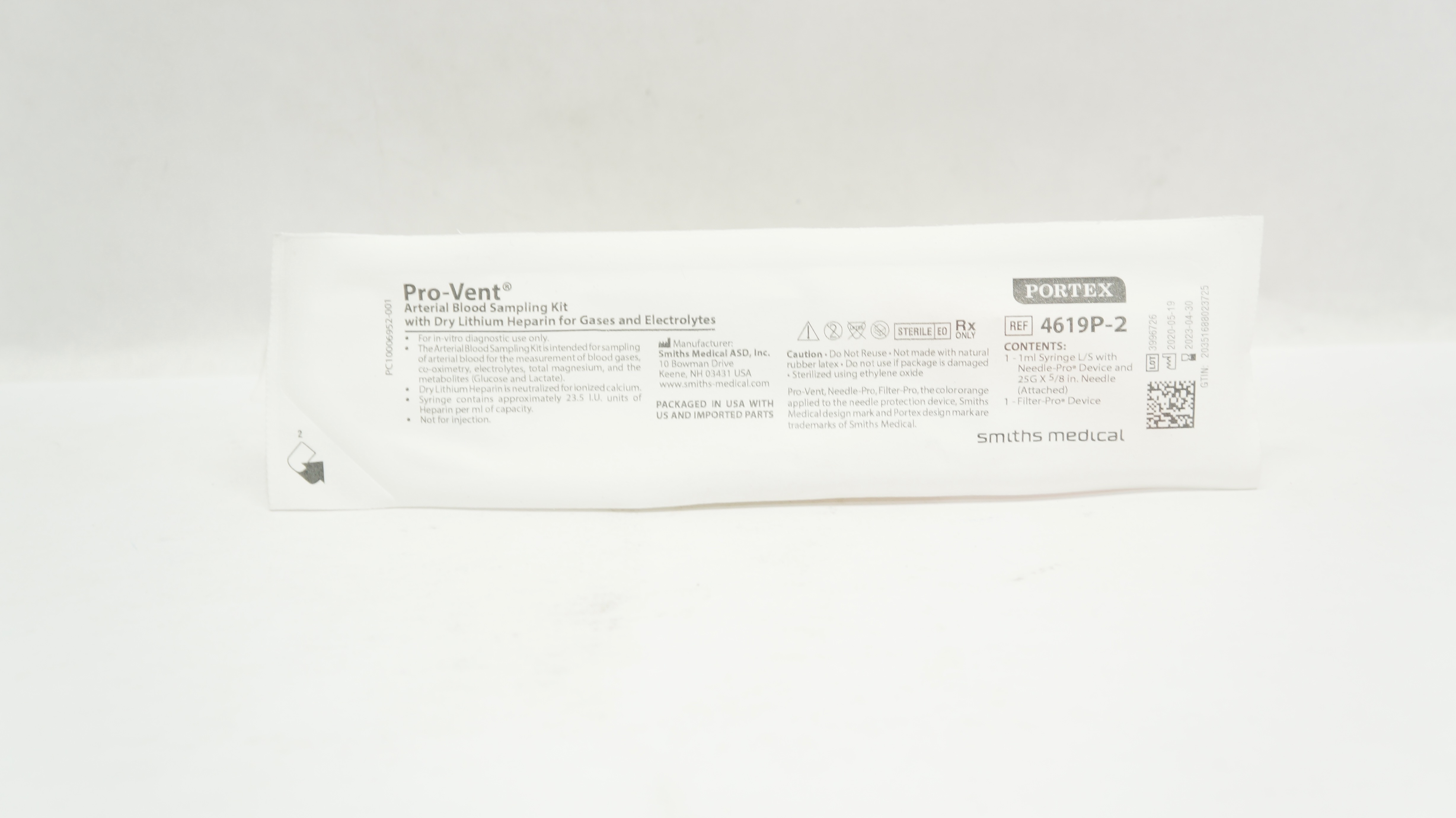 Smiths Medical 4619P-2 Portex Pro-Vent Arterial Blood Sampling Kit (x)
