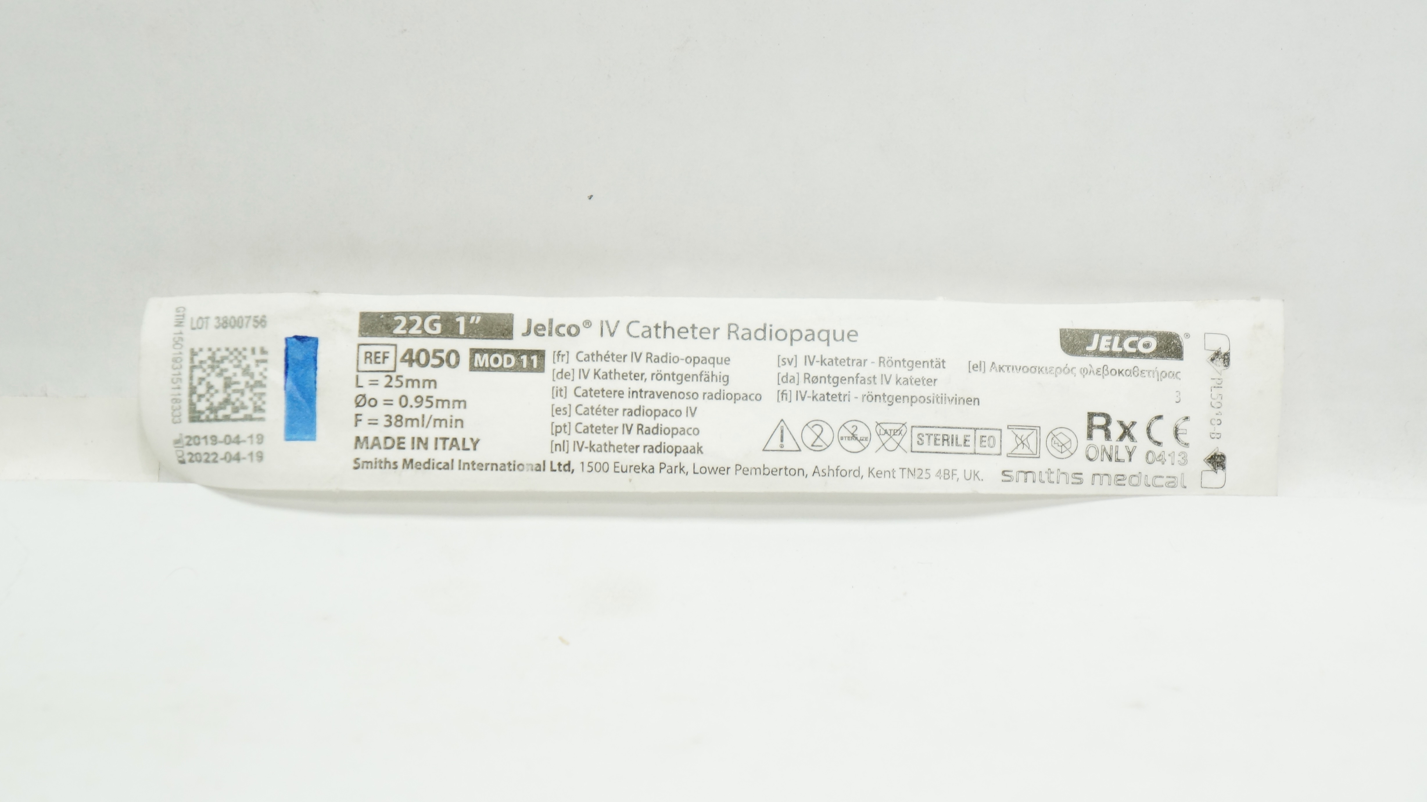 Smiths Medical 4050 Jelco I.V. Cath. Radiopaque 22G x 1inch (x)