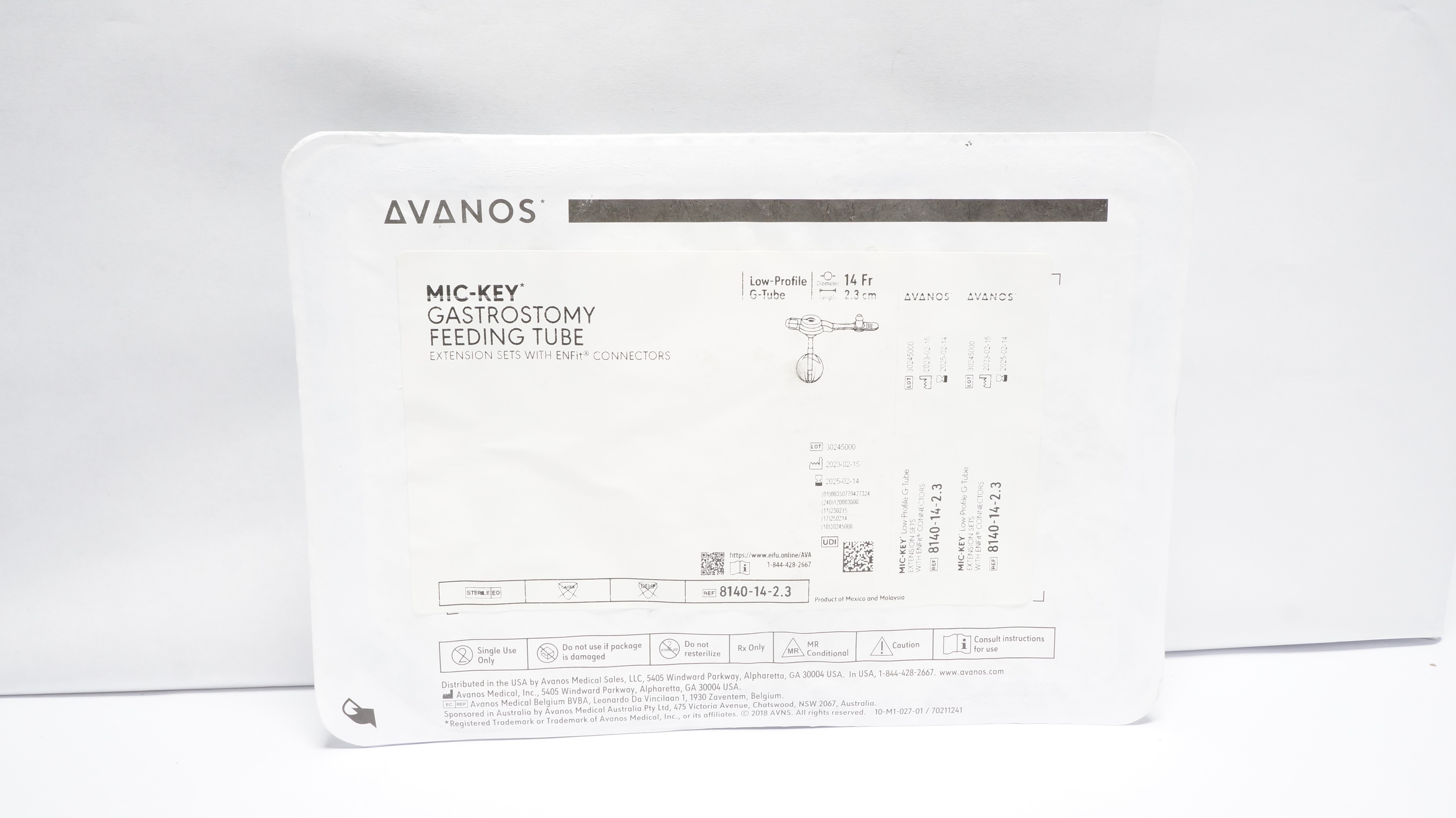 Avanos 8140-14-2.3 Mic-Key Gastrostomy Feeding Tube 14Fr x 2.3cm (x)