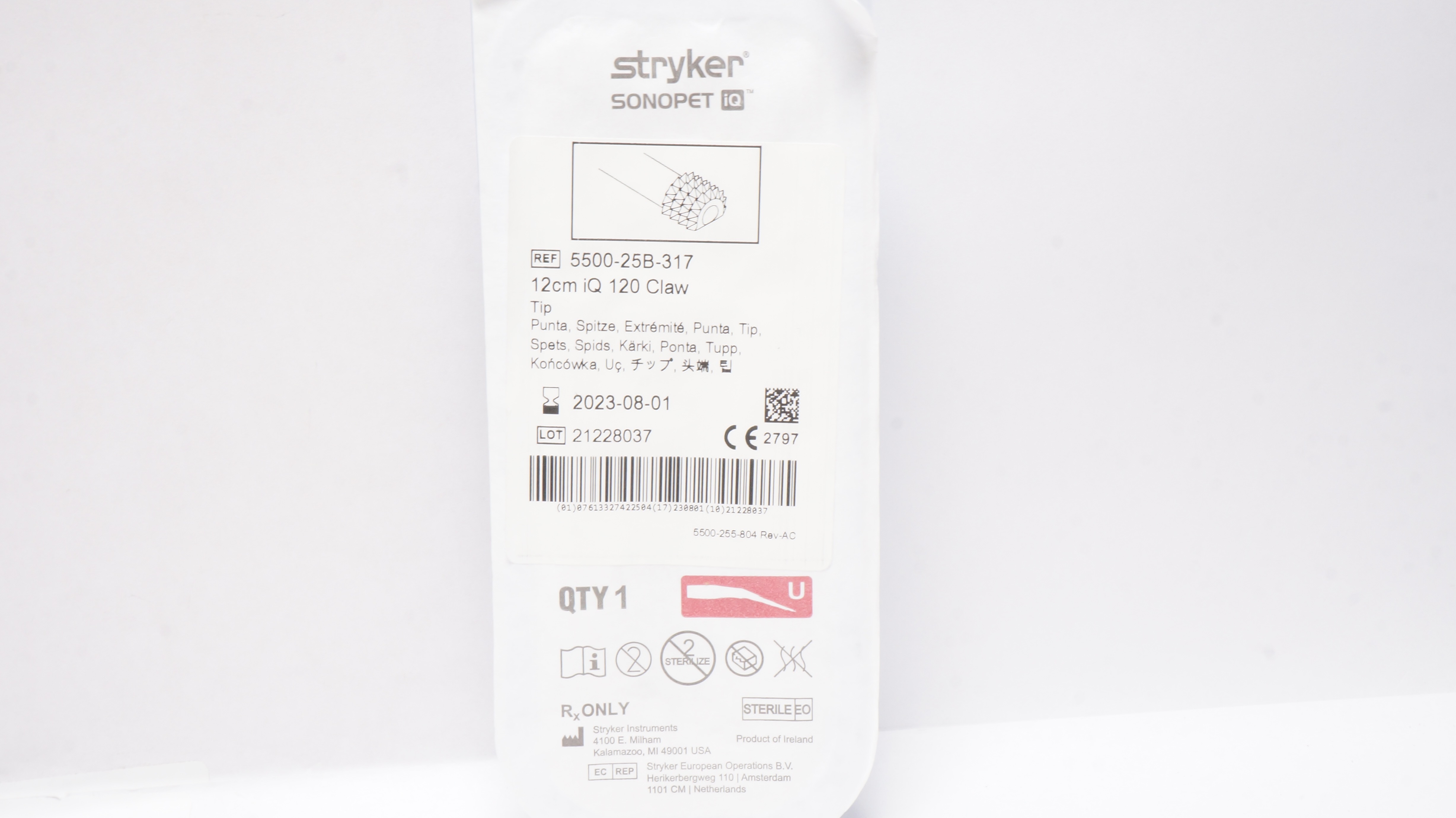 Stryker 5500-25B-317 Sonopet 12cm iQ Claw Tip