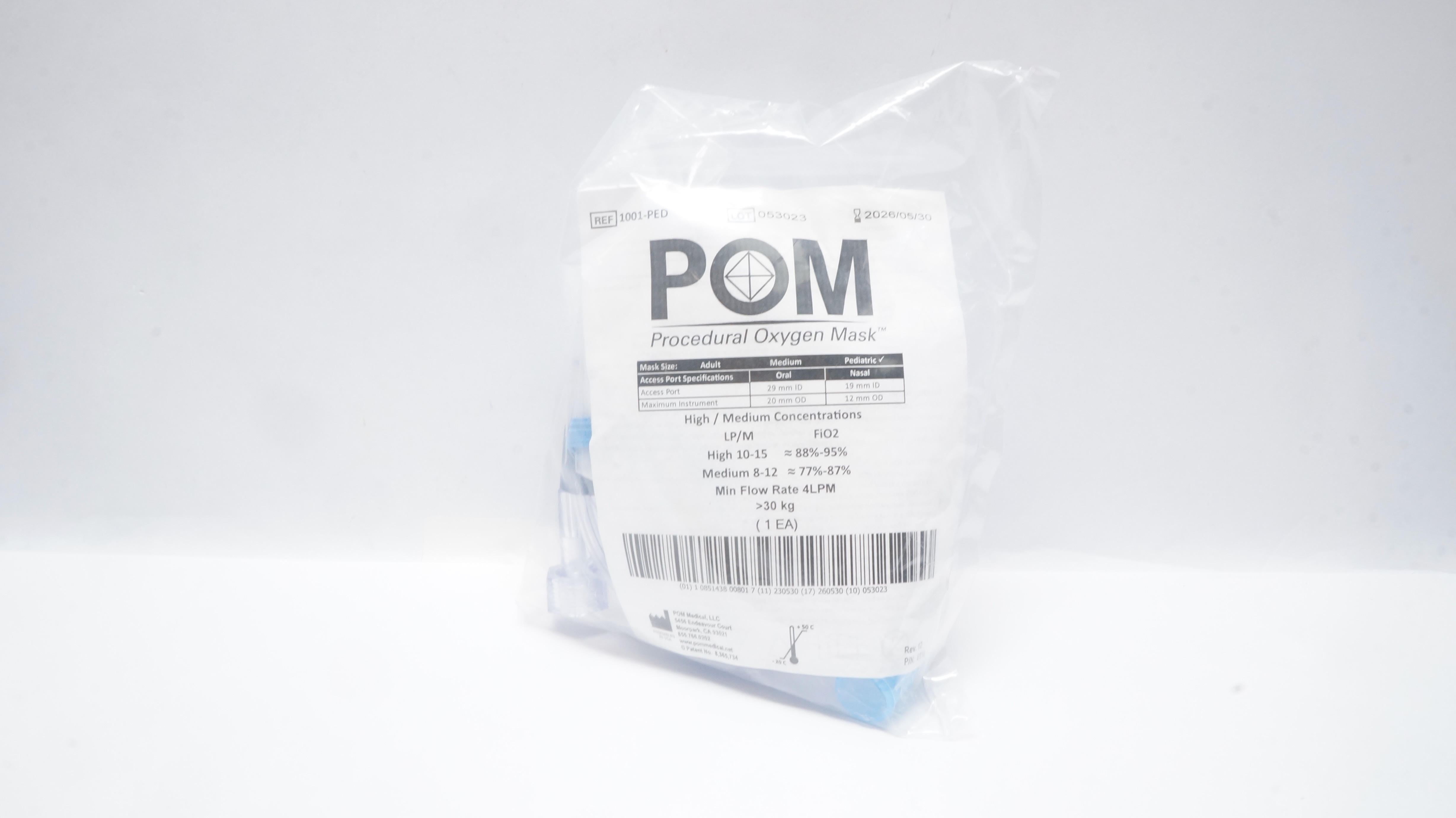 Pom Medical 1001-PED Procedural Oxygen Mask  High/Medium Concentrations