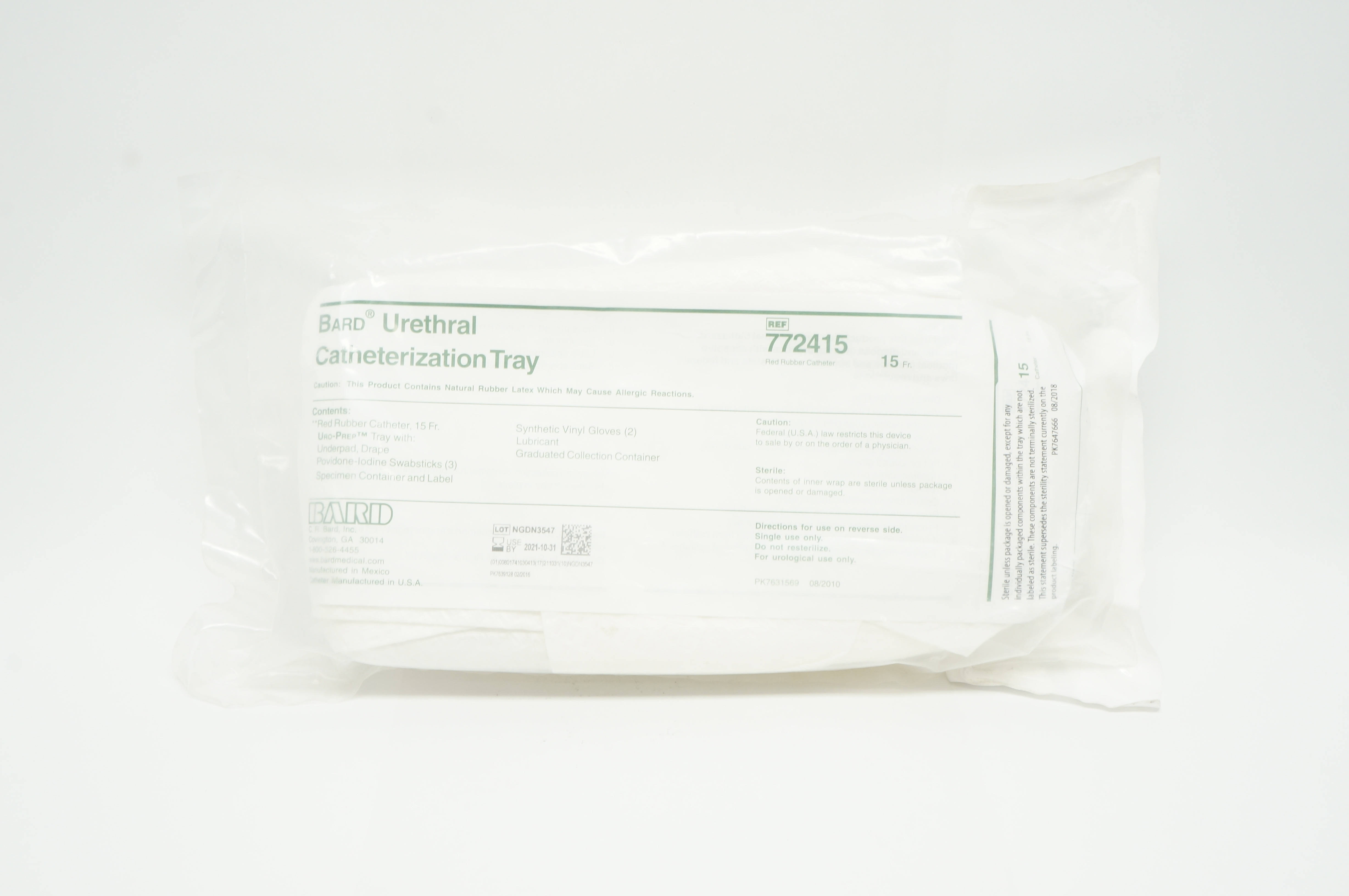 Bard 772415 Urethral Catheterization Tray 15Fr