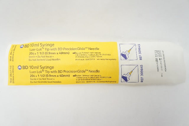 BD 309645 10mL Syringe Luer-Lok Tip W/ BD PrecisionGlide Ndle 20G x 1-1/2inch