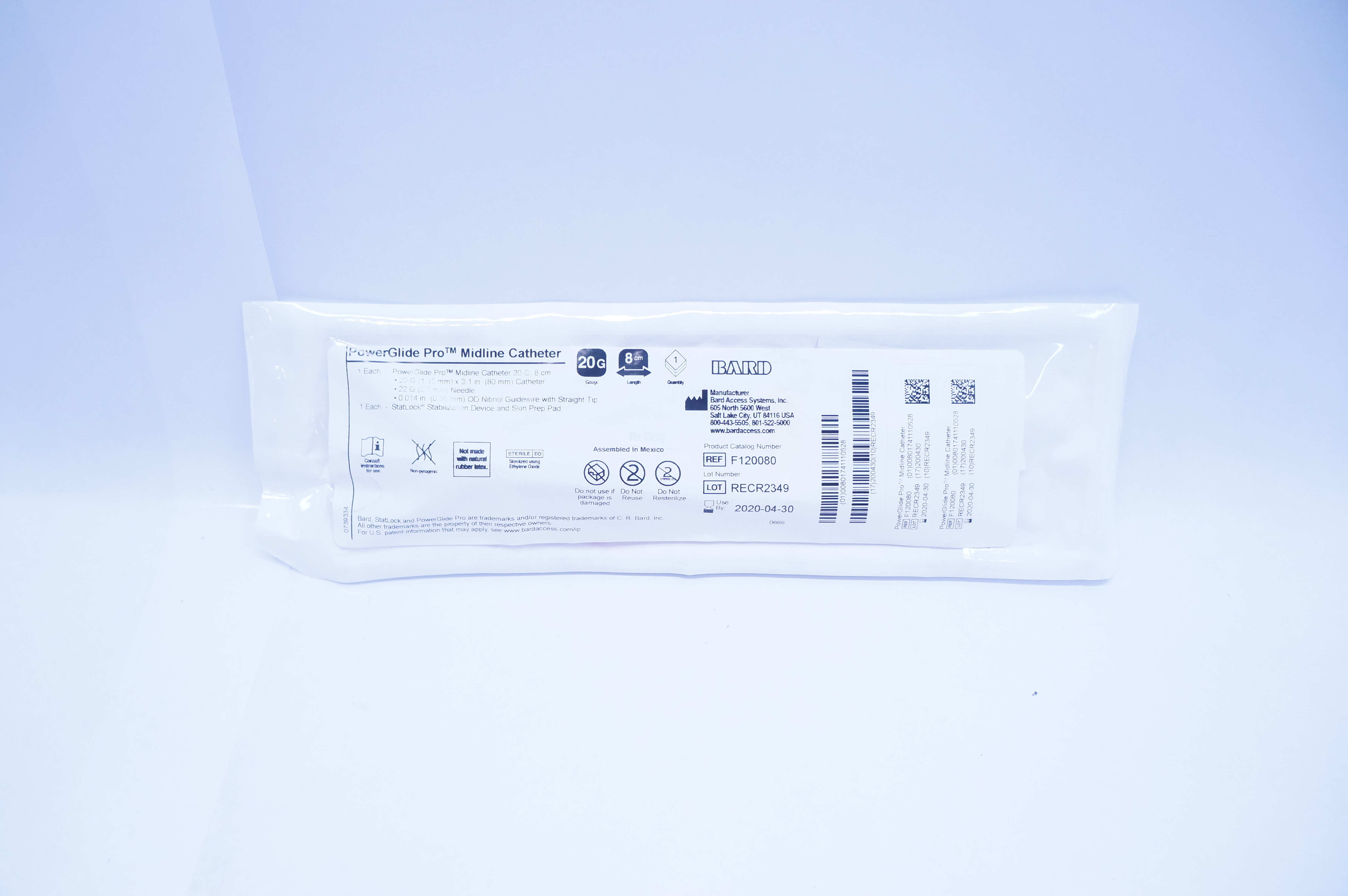 Bard F120080 Power Glide Pro Midline Cath. 20G x 8cm (x)