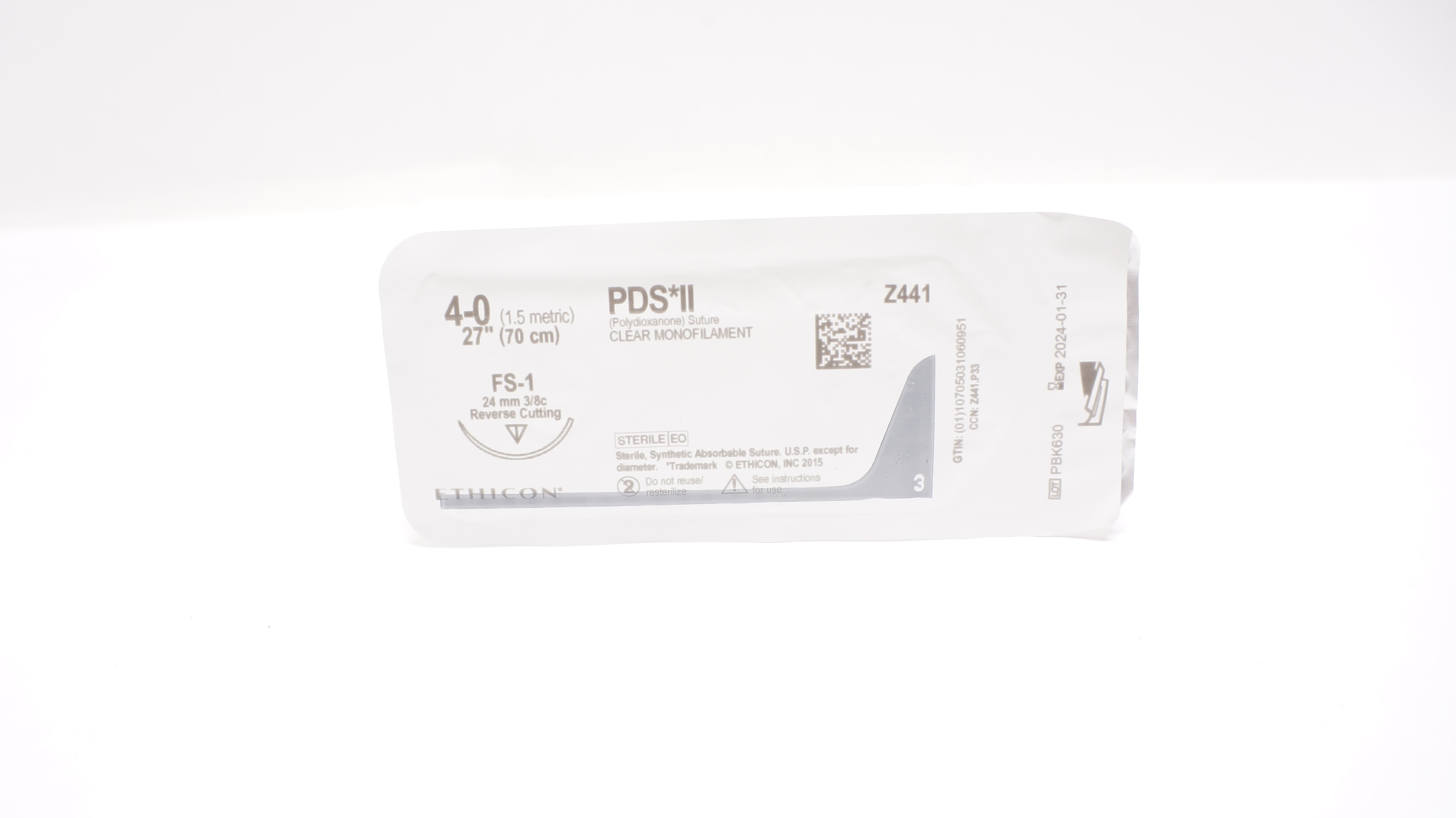 Ethicon Z441 4-0 PDS II Polydioxanone, FS-1, 24mm 3/8c Reverse Cutting, 27inch