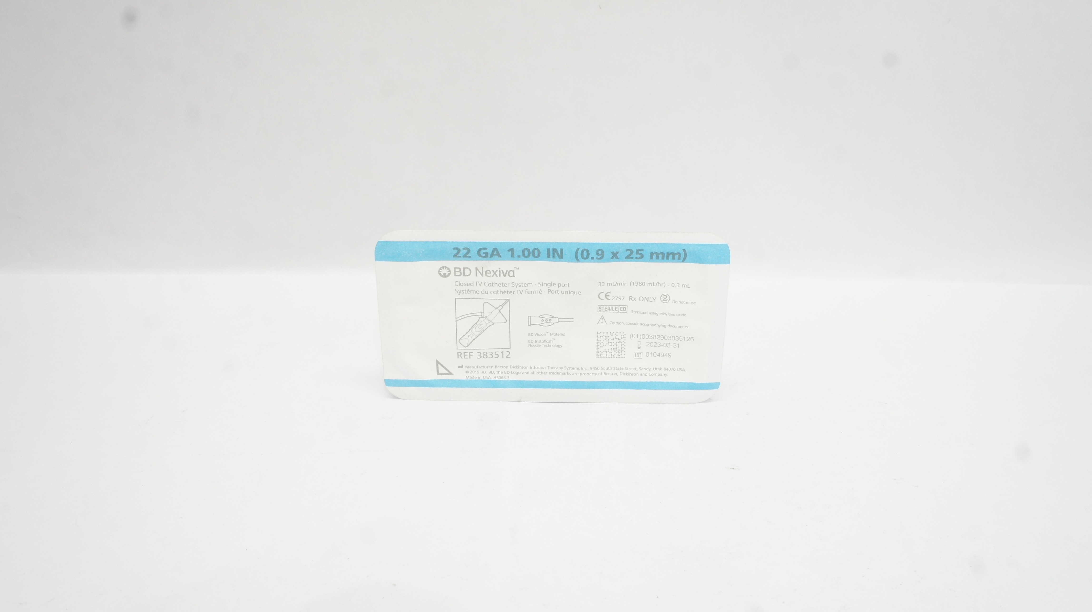 BD 383512 Nexiva Clodsed IV Cath. System-Single Port 22GA x 1.00inch 33ml/min(x)