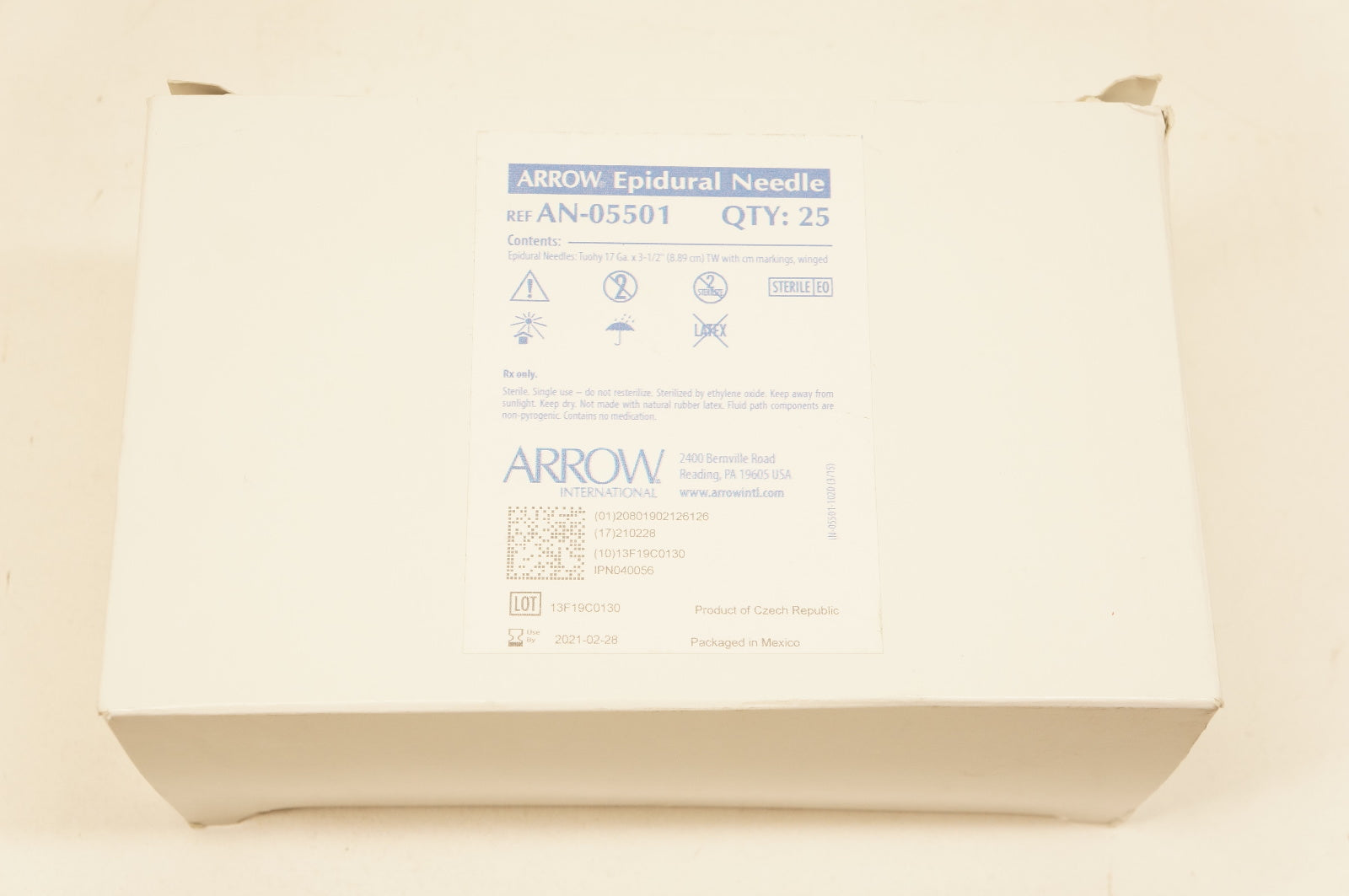 Arrow AN-05501 Epidural Ndle 17Ga x 3-1/2inch - Box of 25