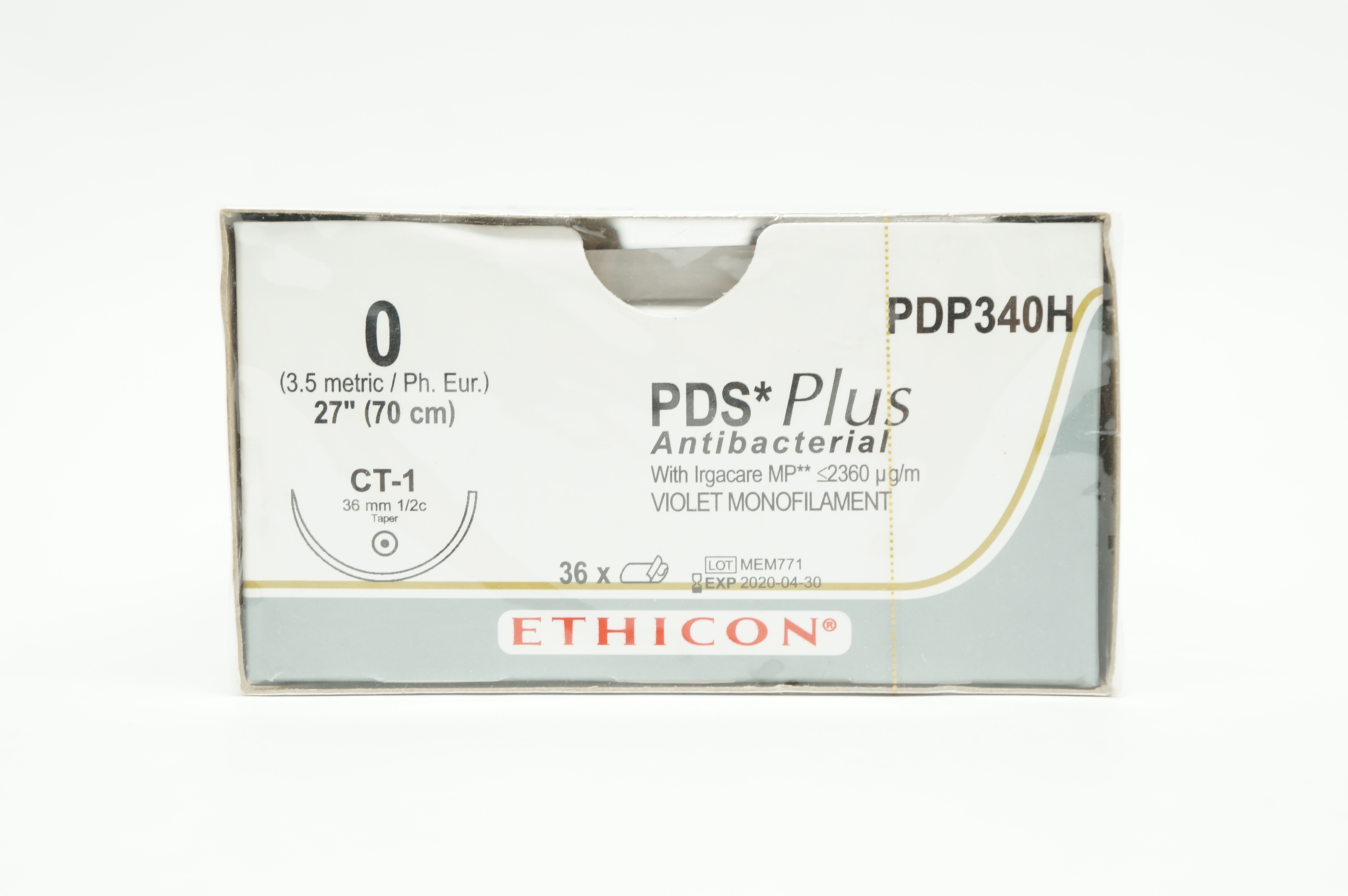 Ethicon PDP340H 0 PDS Plus CT-1 36mm 1/2c Taper 27inch (x) - Box of 36
