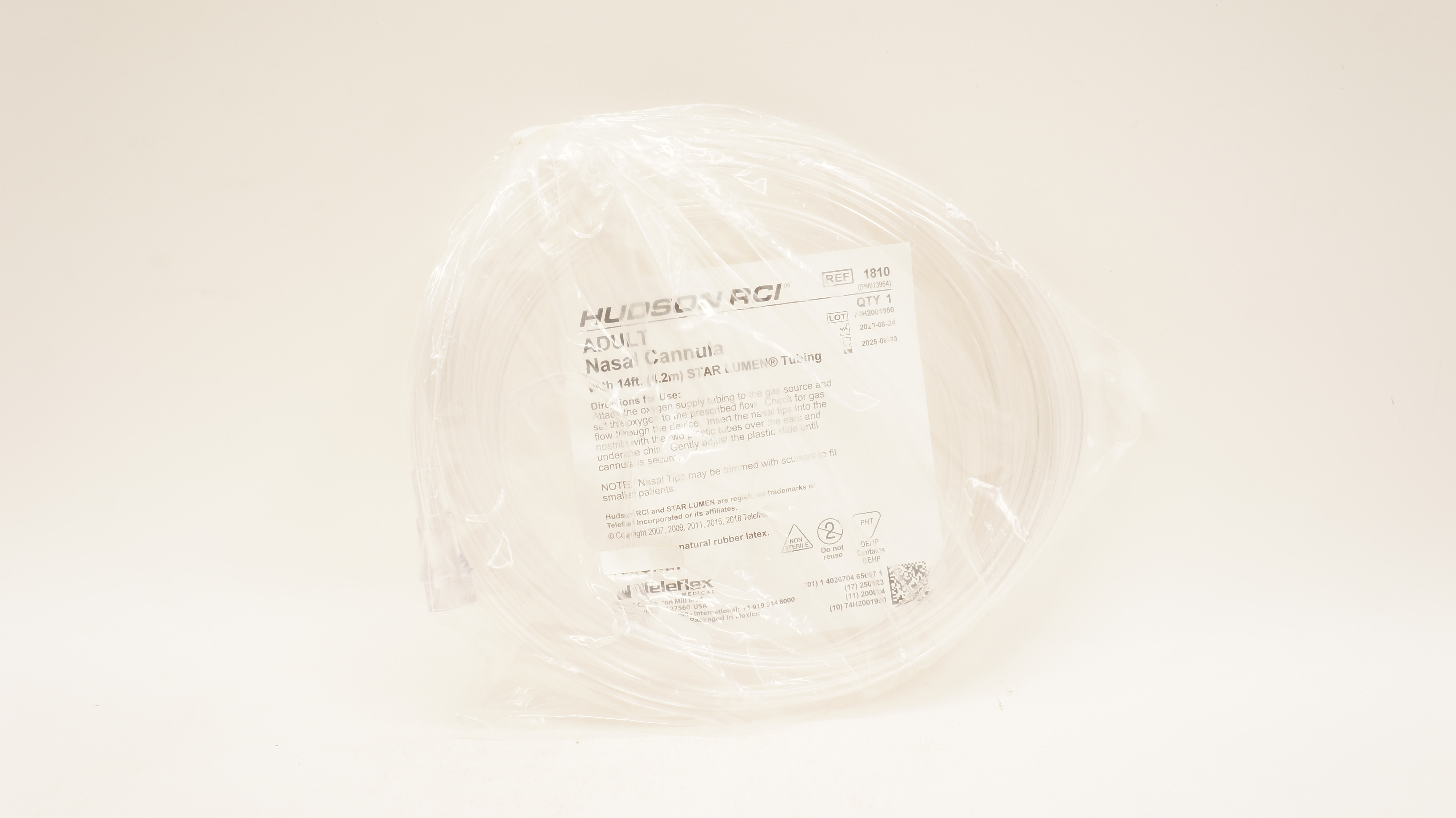 Teleflex 1810 Hudson RCI Adult Nasal Cannula with 14Ft Star Lumen Tubing