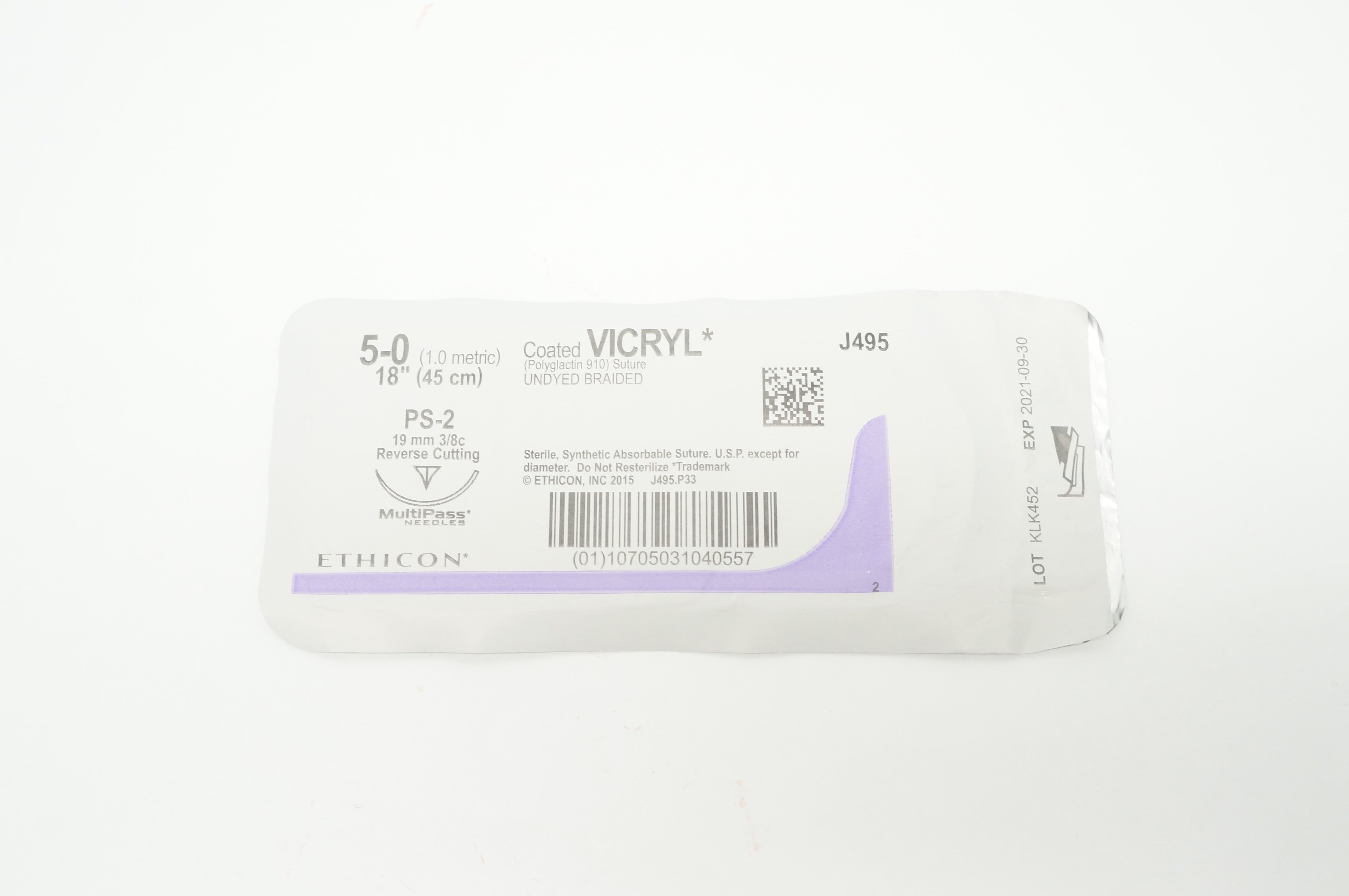 Ethicon J495 5-0 VICRYL PS-2 19mm 3/8c Reverse Cutting 18inch