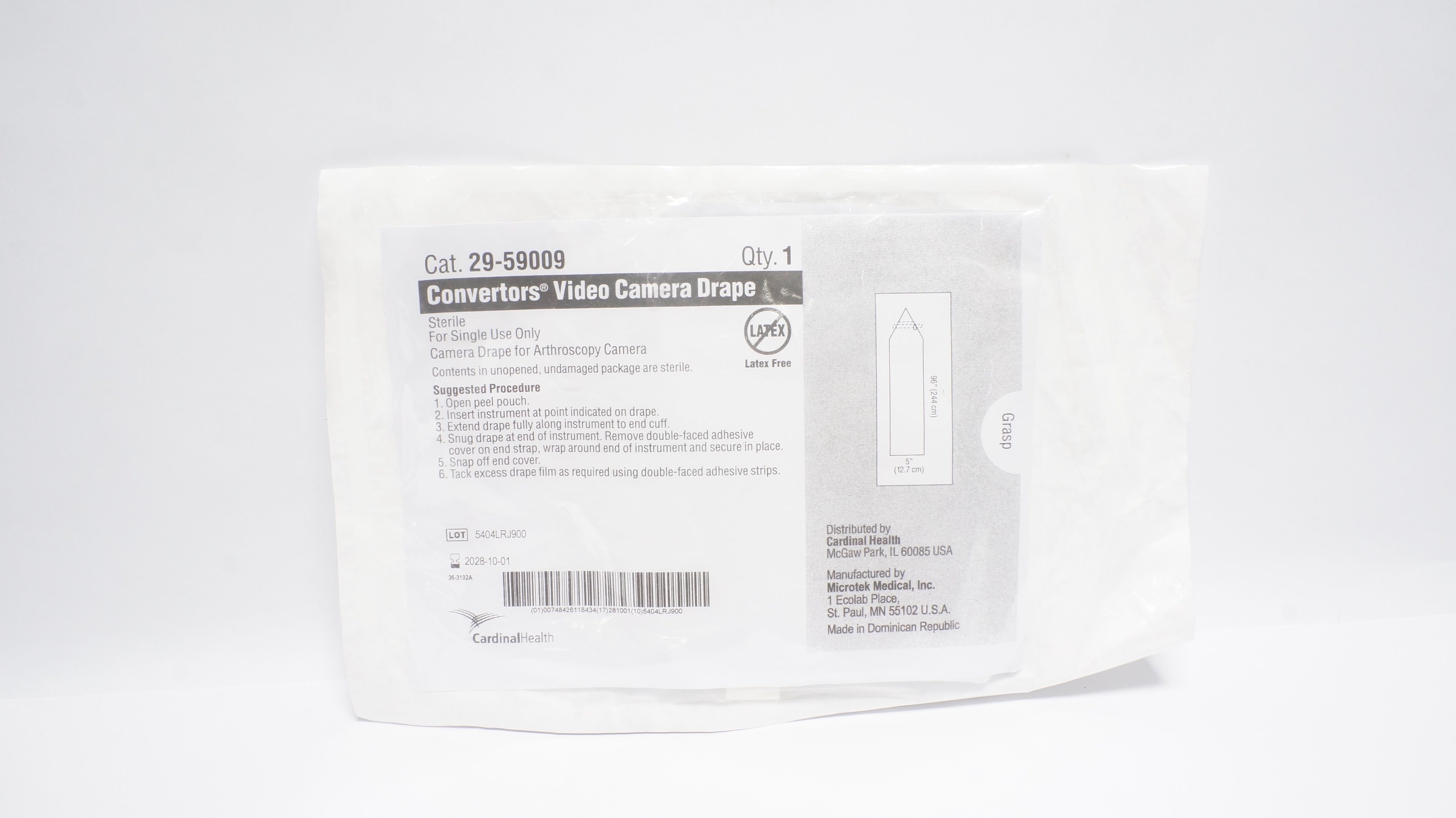 Cardinal Health 29-59009 Convertors Video Camera Drape 5inch  x 96inch