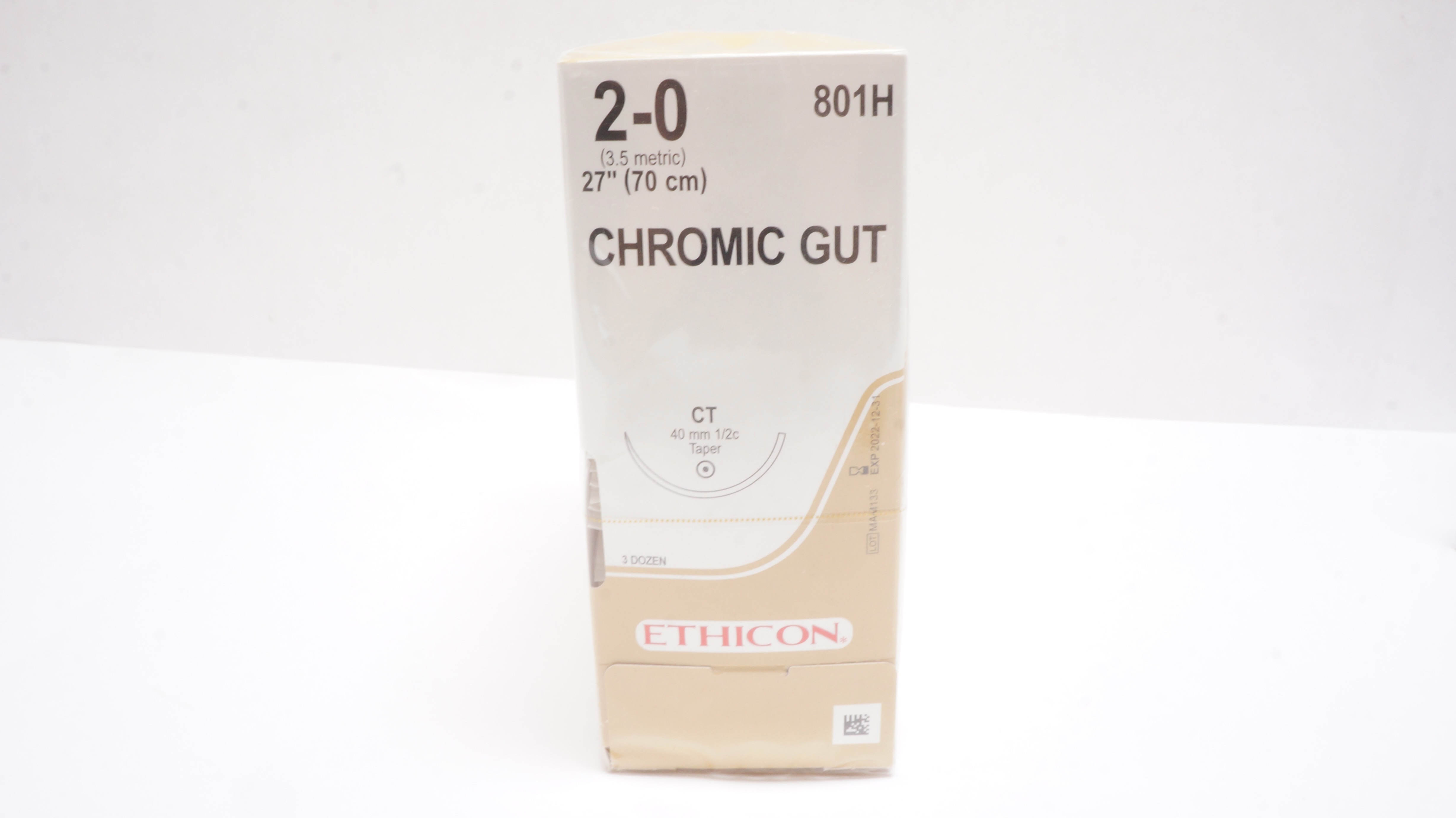 Ethicon 801H 2-0 CHROMIC GUT Stre CT 40mm 1/2c Taper, 27inch (x) - Box of 36