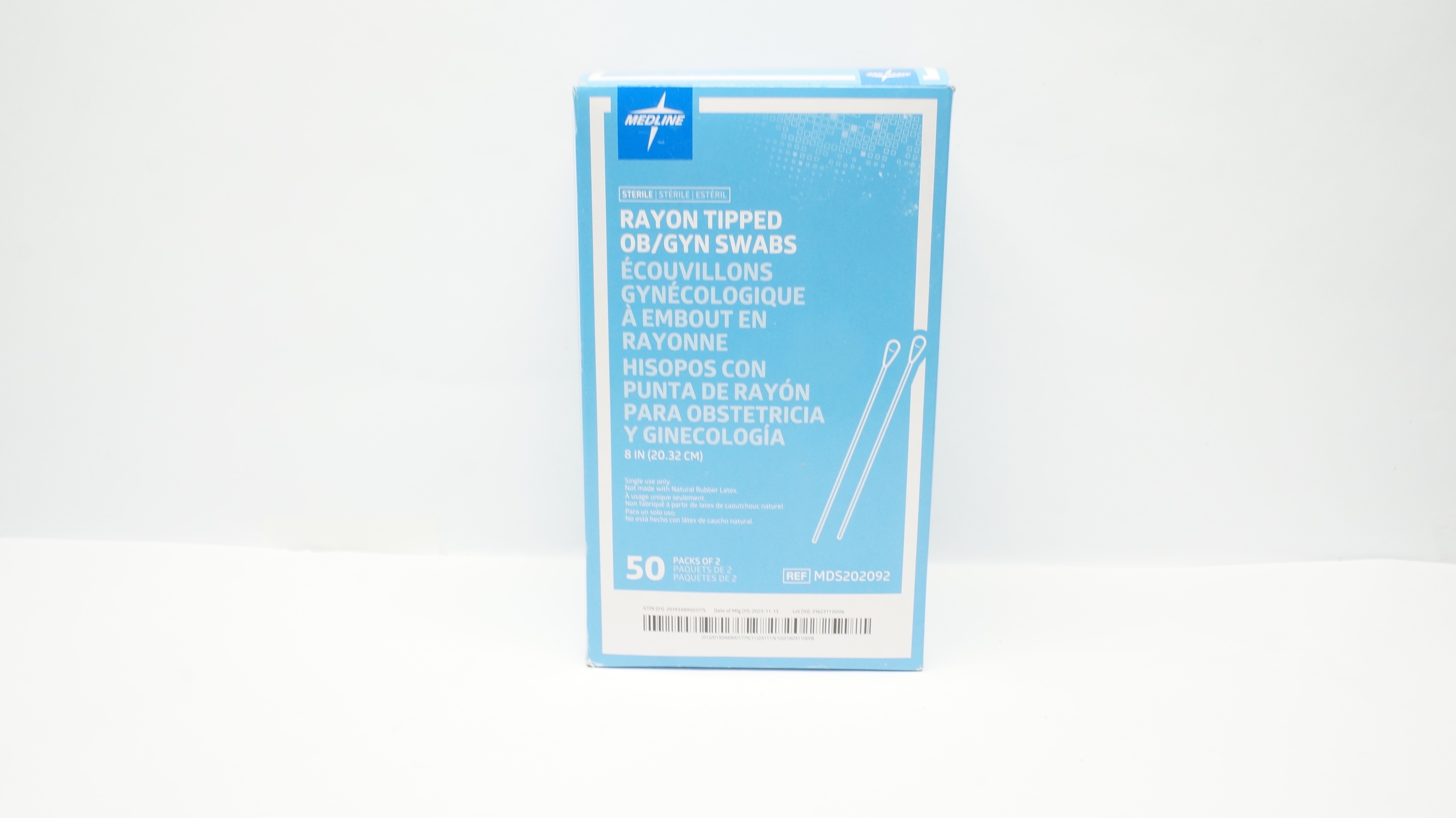 Medline MDS202092 Rayon Tipped Ob/Gyn Swabs 8in - Box of 50 (Packs of 2)