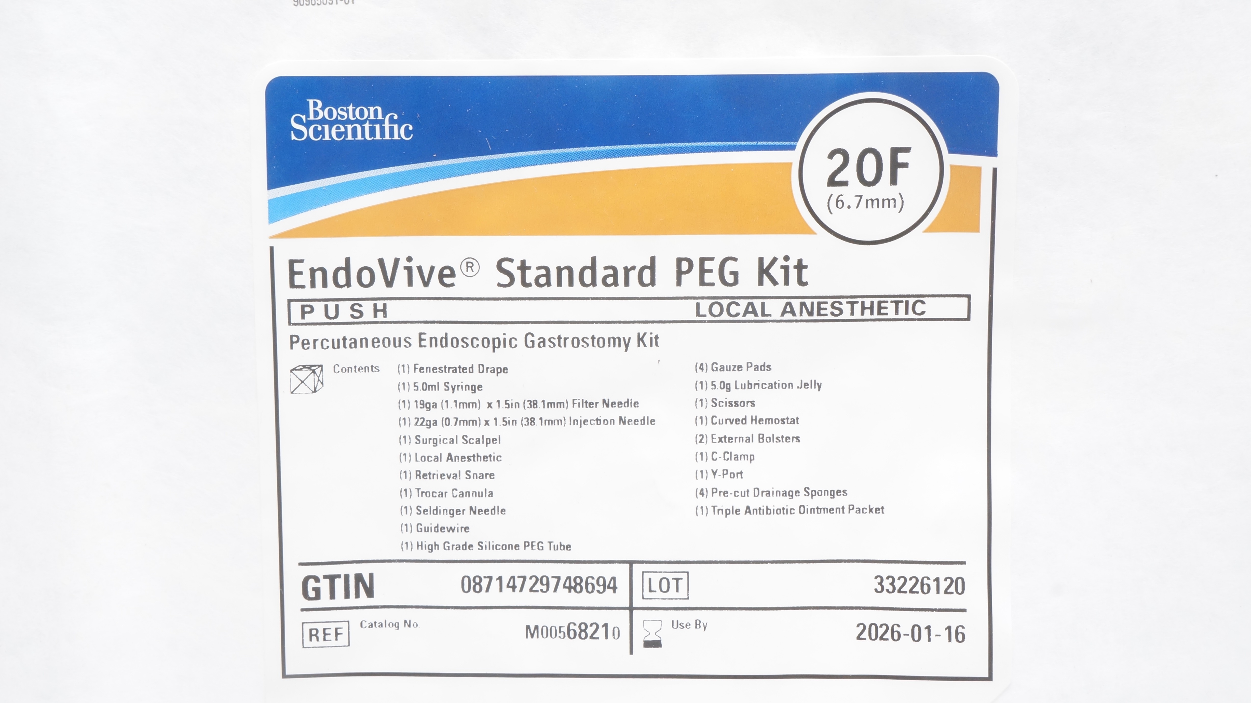 Boston Scientific M00568210 EndoVive Standard PEG Gastrostomy Kit 20F