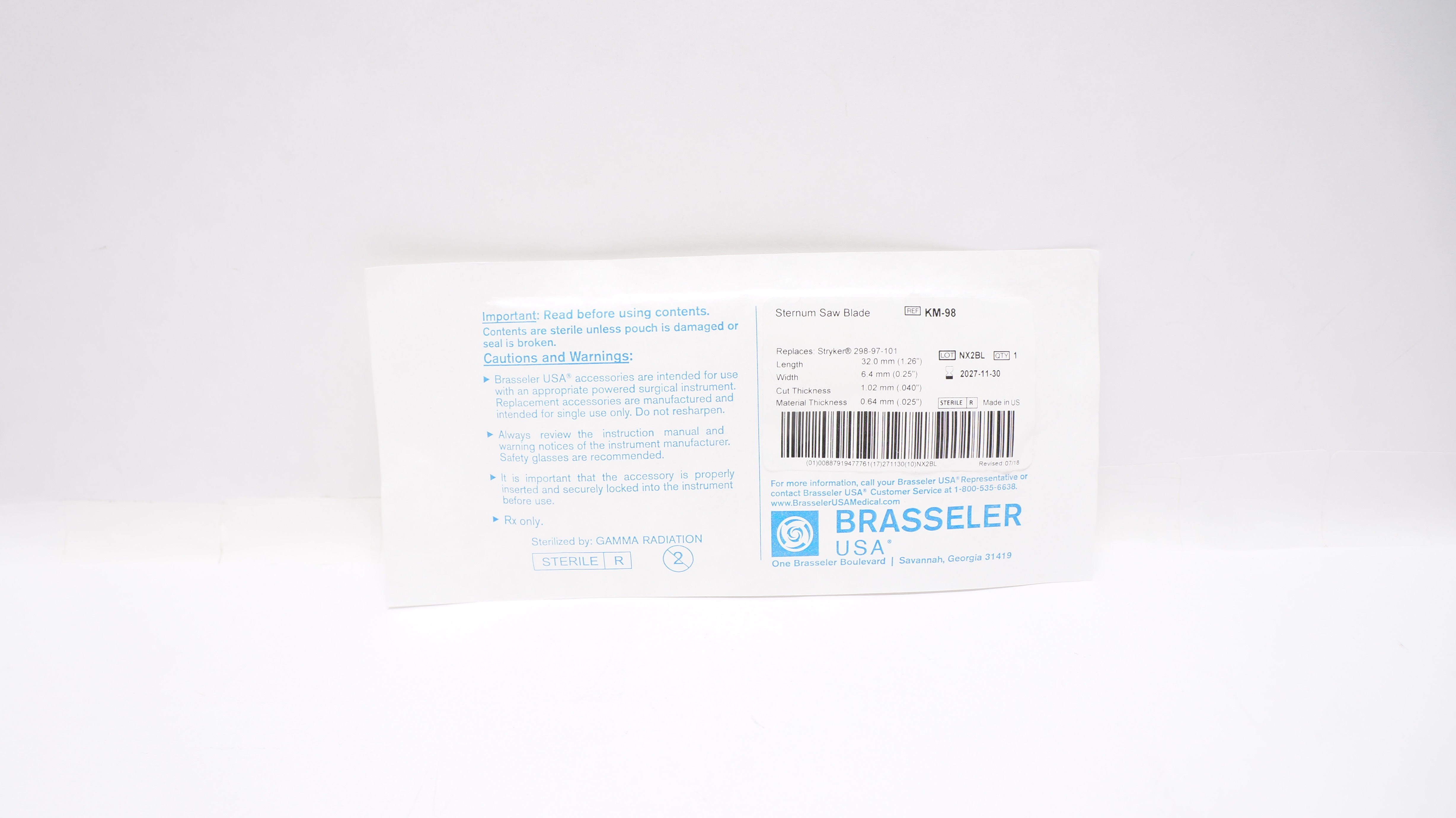 Brasseler KM-98 Sternum Saw Blade 0.25inch x 1.26inch