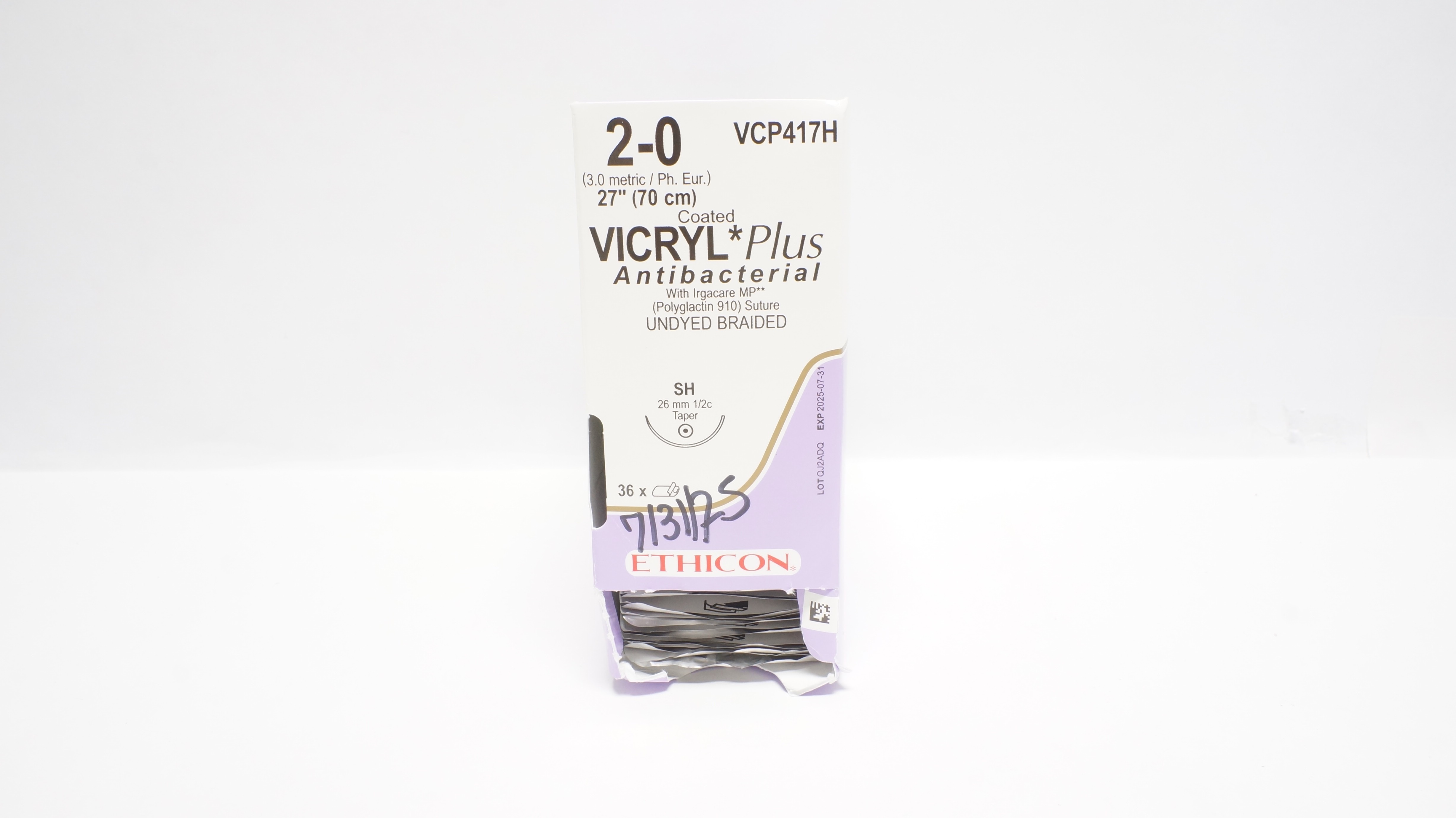 Ethicon VCP417H 2-0 Vicryl, SH, 26mm 1/2c Taper, 27inch (x) - Box of 27
