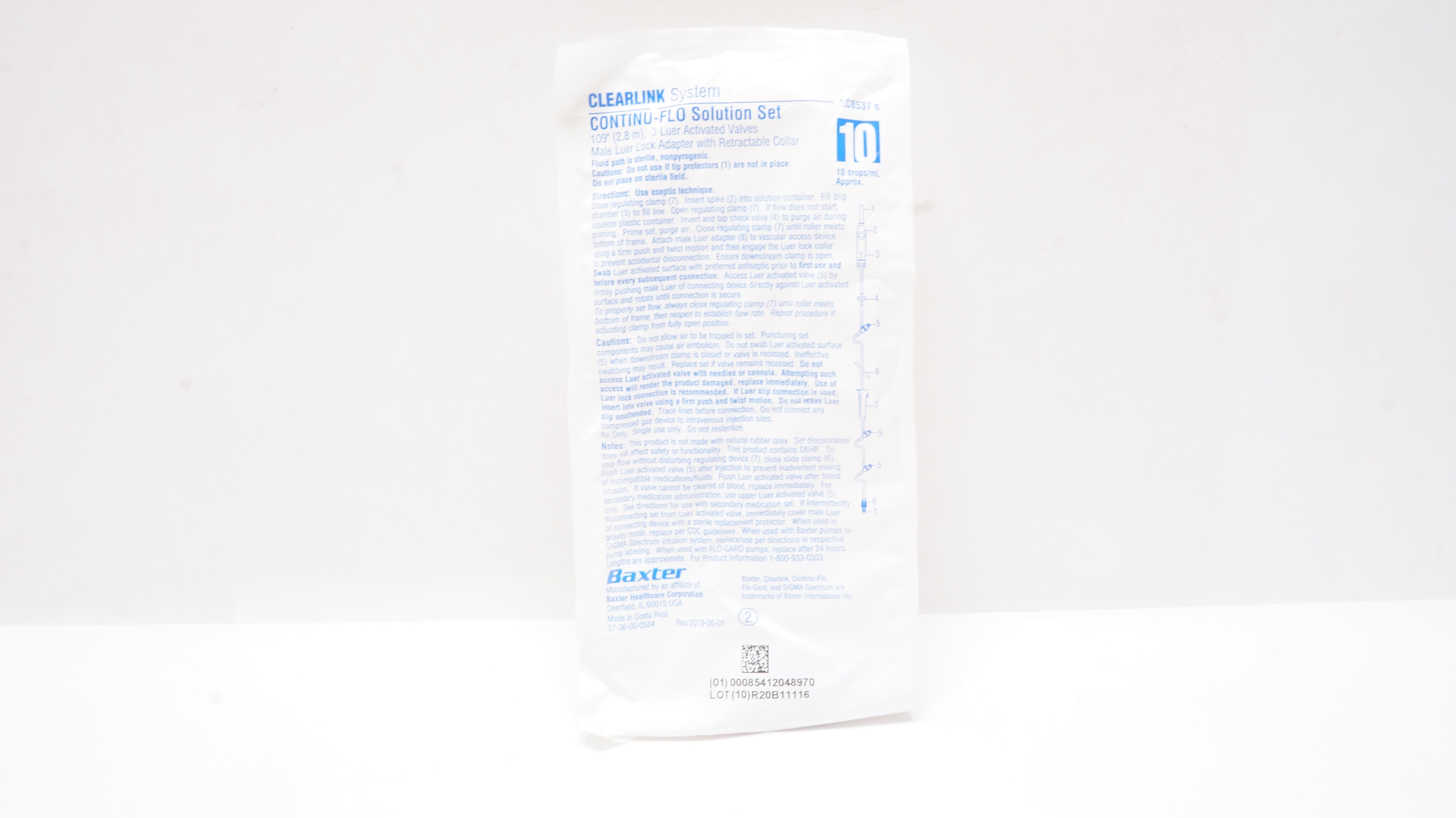 Baxter 2C8537s Clearlink System Continu-Flo Solution Set 109inch, 10Drops/mL