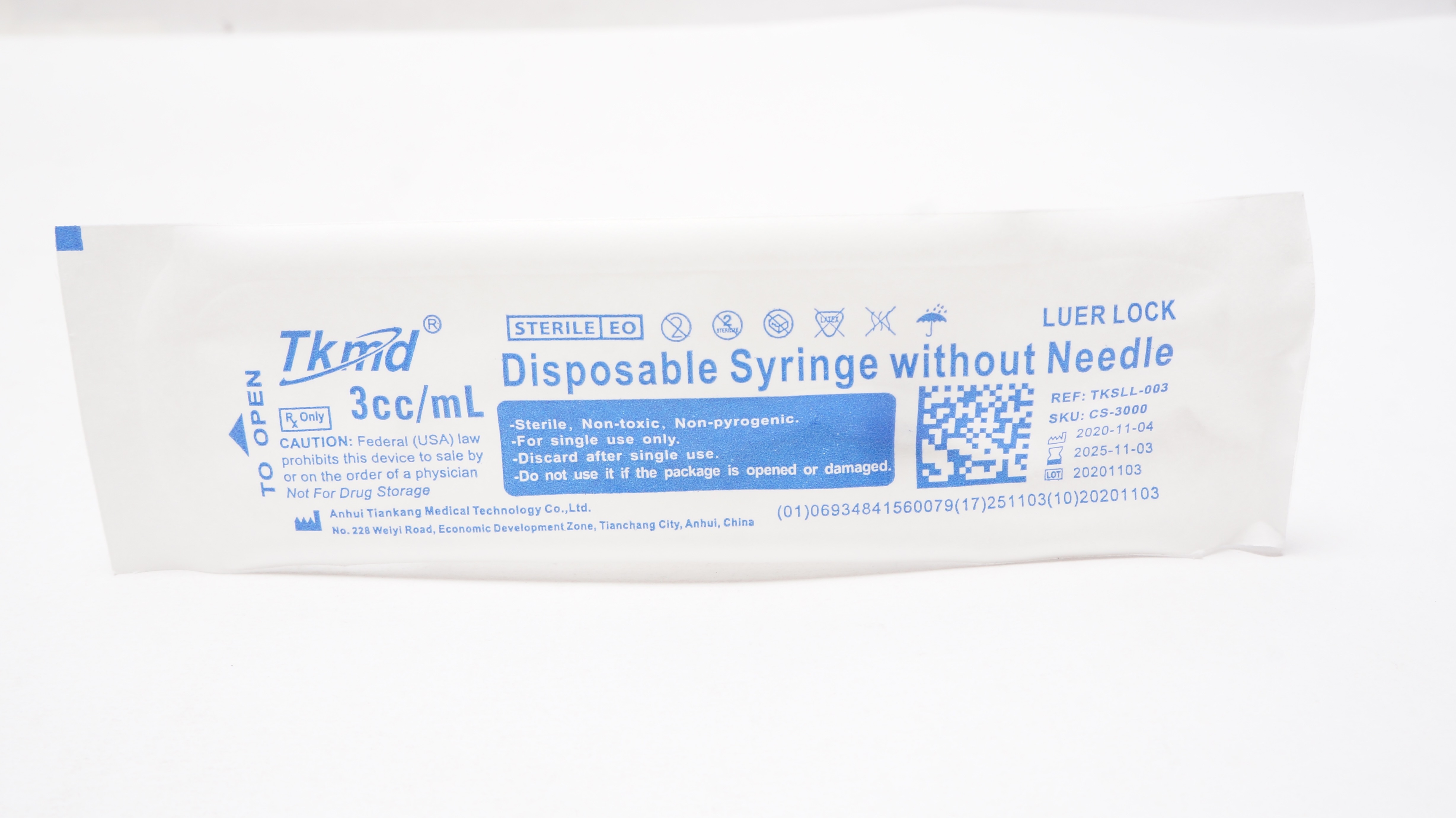 Anhui Tiankang TKSLL-003 Tkmd Syringe without Ndle 3cc/mL