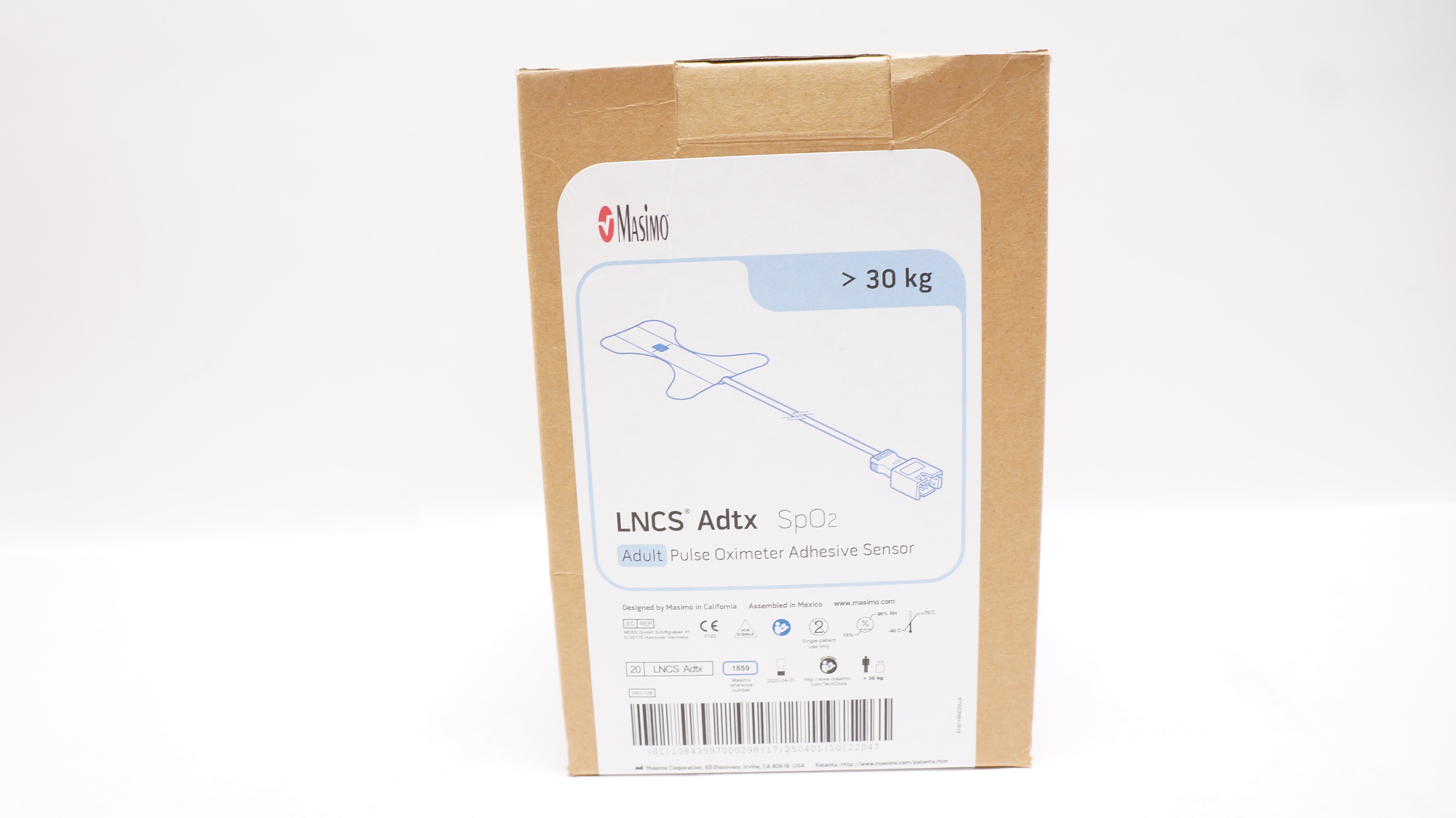 Masimo 1859 LNCS Adtx SpO2 Adult Pulse Oximeter Adhesive Sensor - Box of 20