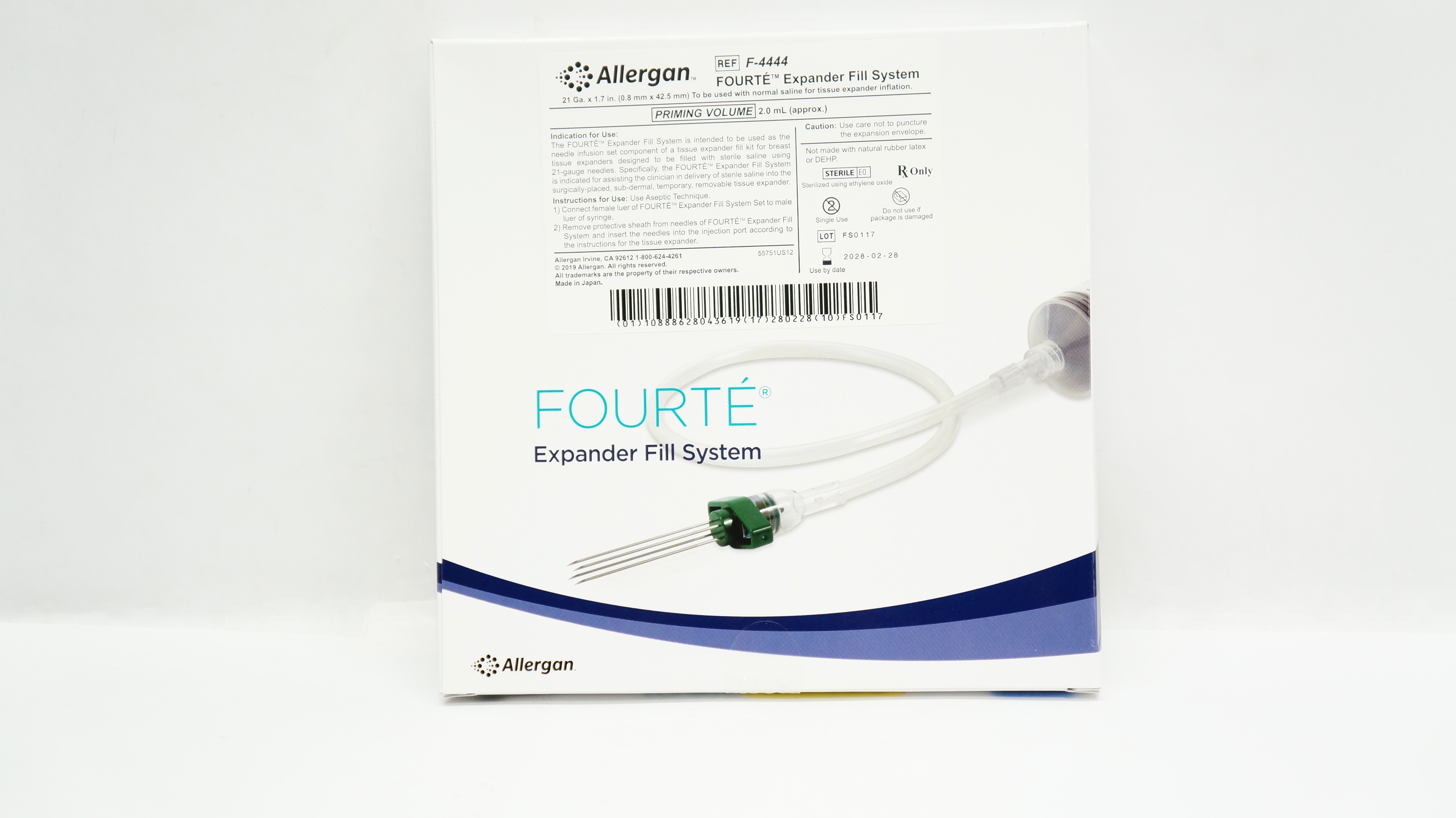 Allergan F-4444 Fourte Expander Fill System 21 Ga x 1.7inch Priming Vol. 2.0mL