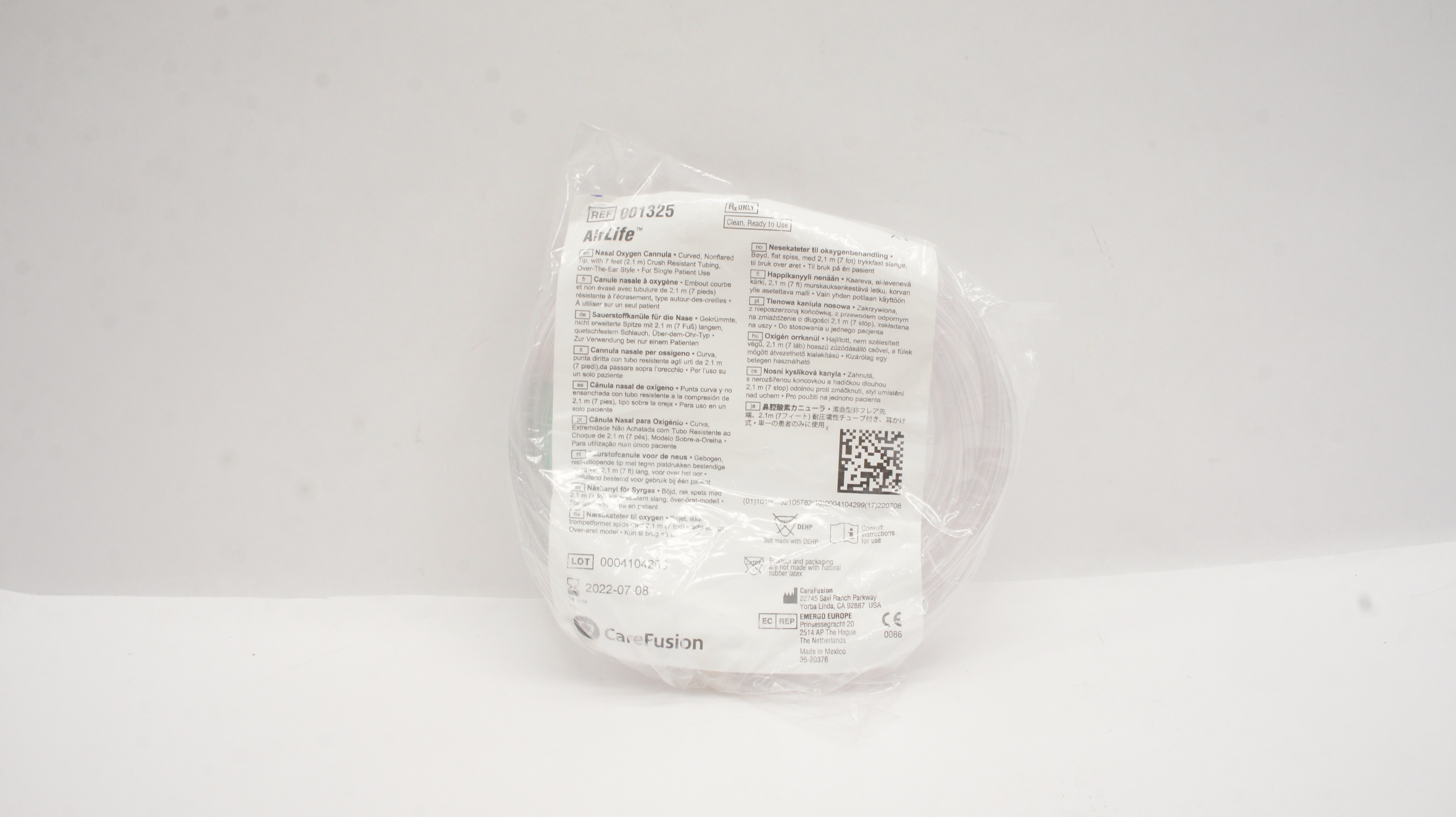 CareFusion 001325 AirLife Nasal Oxygen Cannula w/ Crush Resistant Tubing 7ft(x)