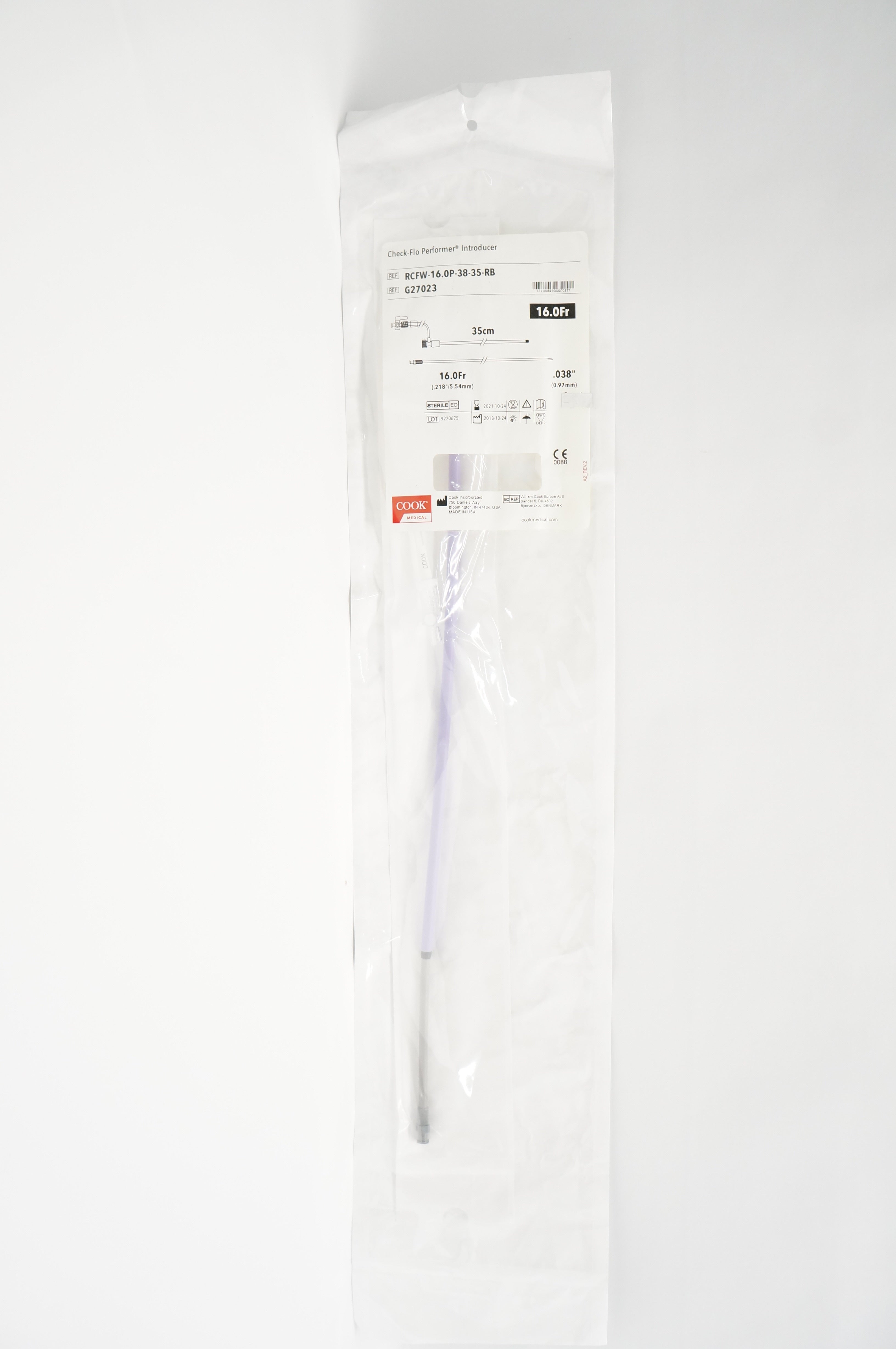Cook Medical G27023 Check-Flo Performer Introducer 16.0Fr x 35cm x .038inch (x)