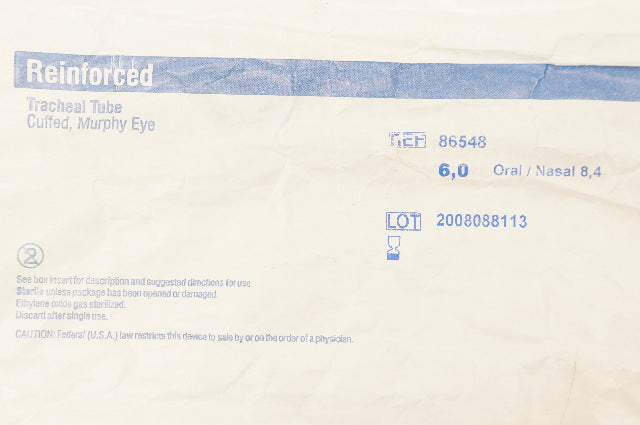 Mallinckrodt 86548 Reinforced Tracheal Tube Cuffed Murphy Eye 6.0 Oral/Nasal 8.4