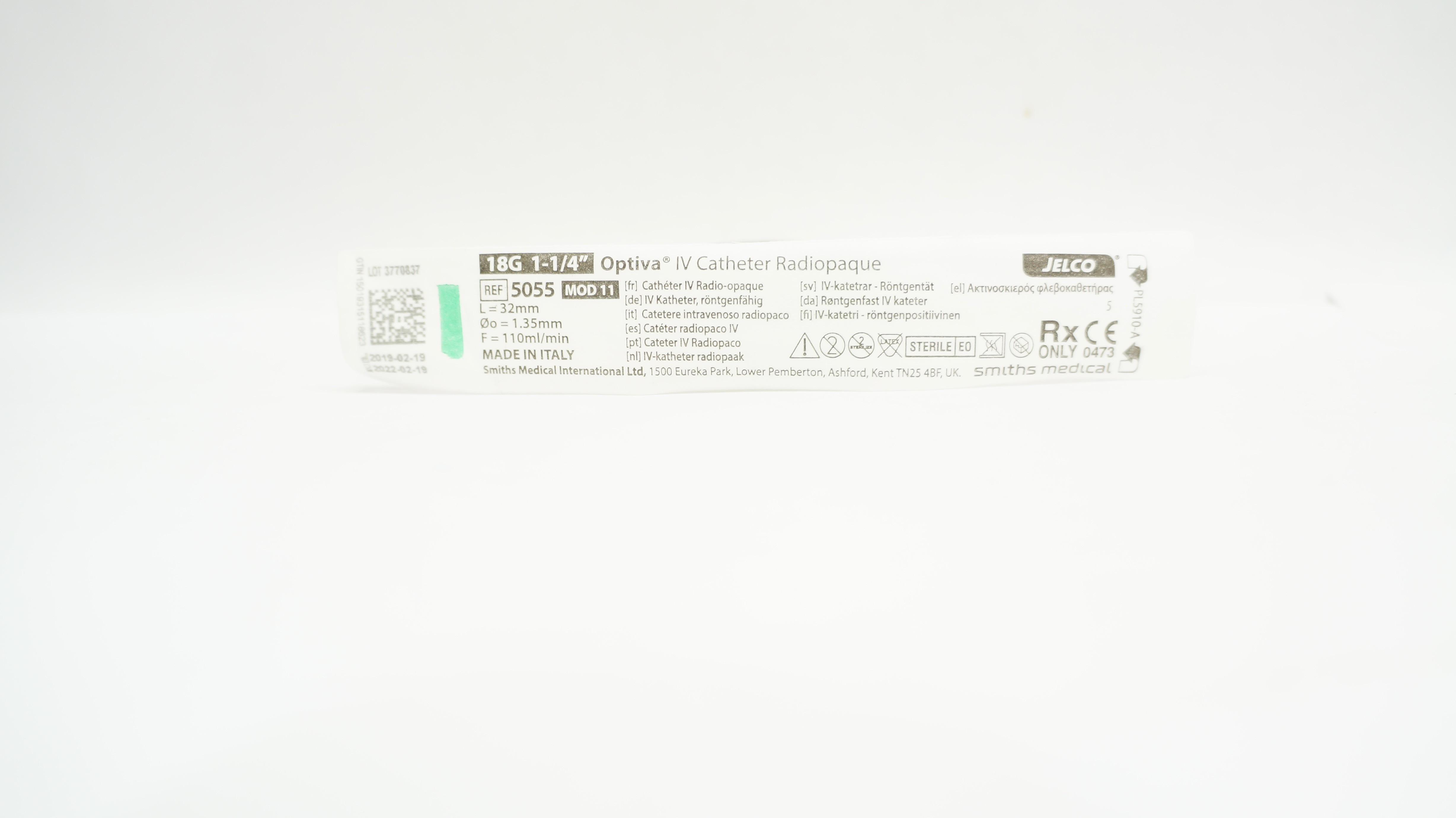 Smiths Medical 5055 Jelco Optiva IV Cath. Radiopaque 18Gx 1-1/4inch 110ml/min(x)