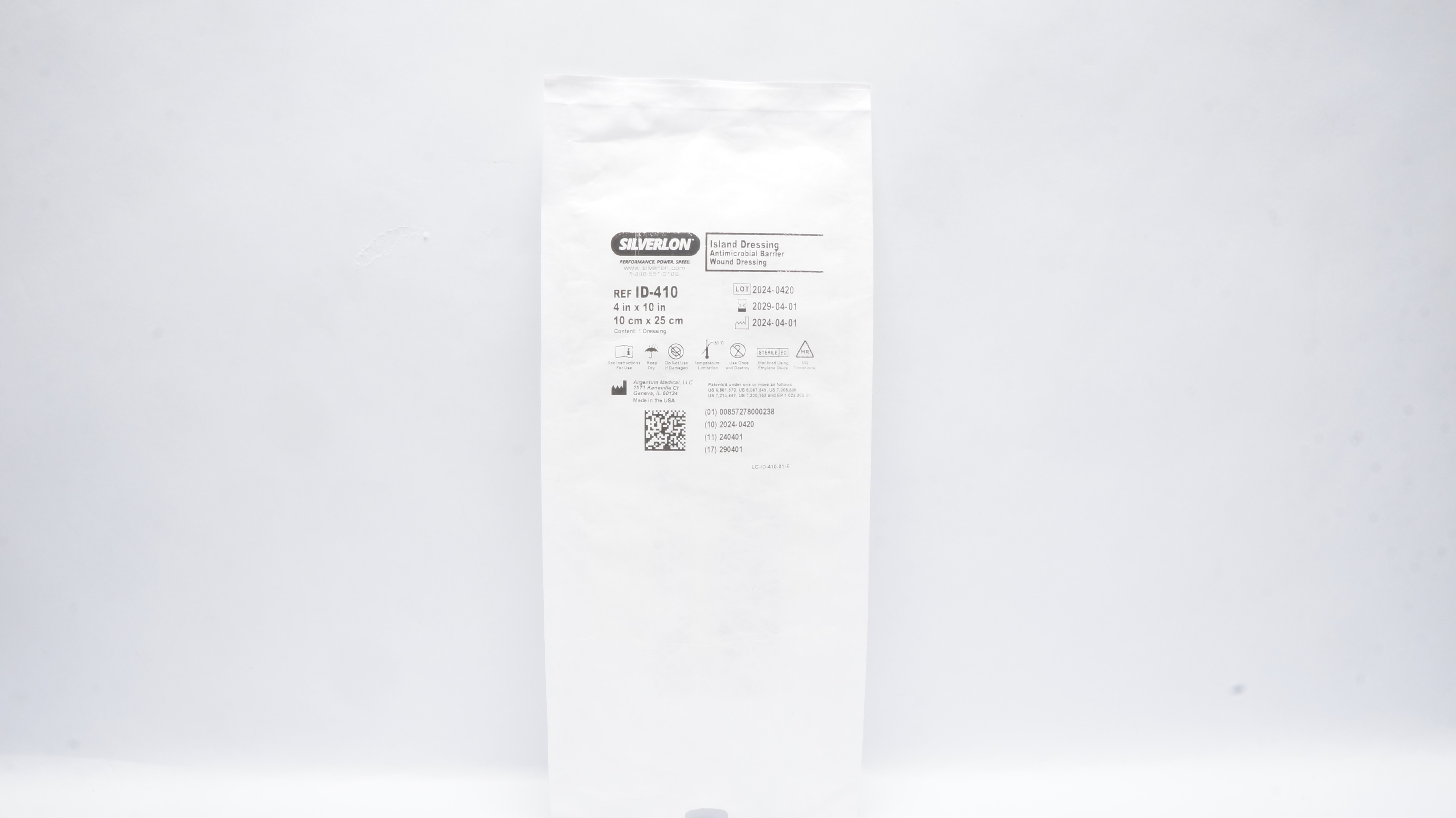 Argentum Medical ID-410 Silverlon Antibacterial Barrier Wound Dressing 4x10inch