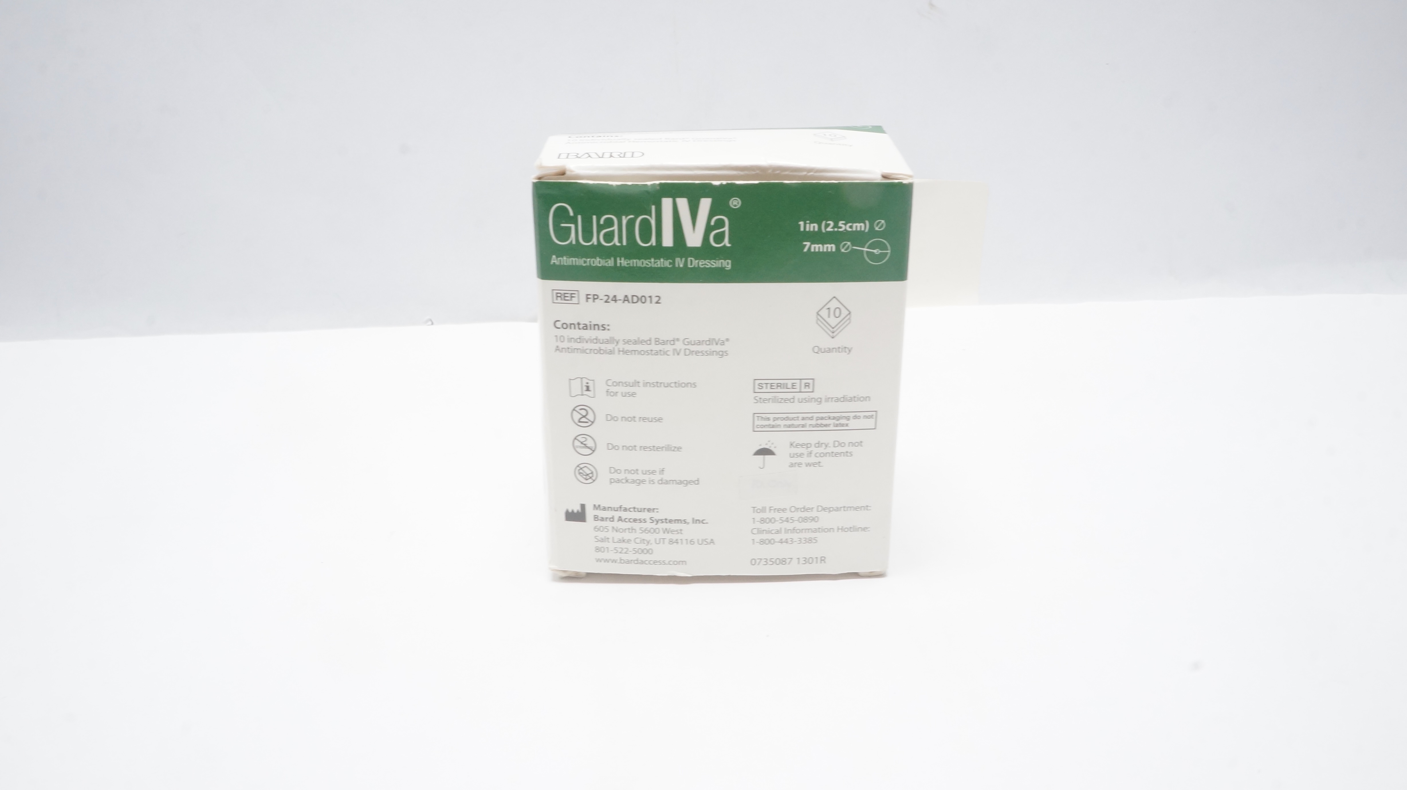 Bard FP-24-AD012 GuardIVa Hemostatic IV Dressing 1inch x 7mm (x) - Box of 5