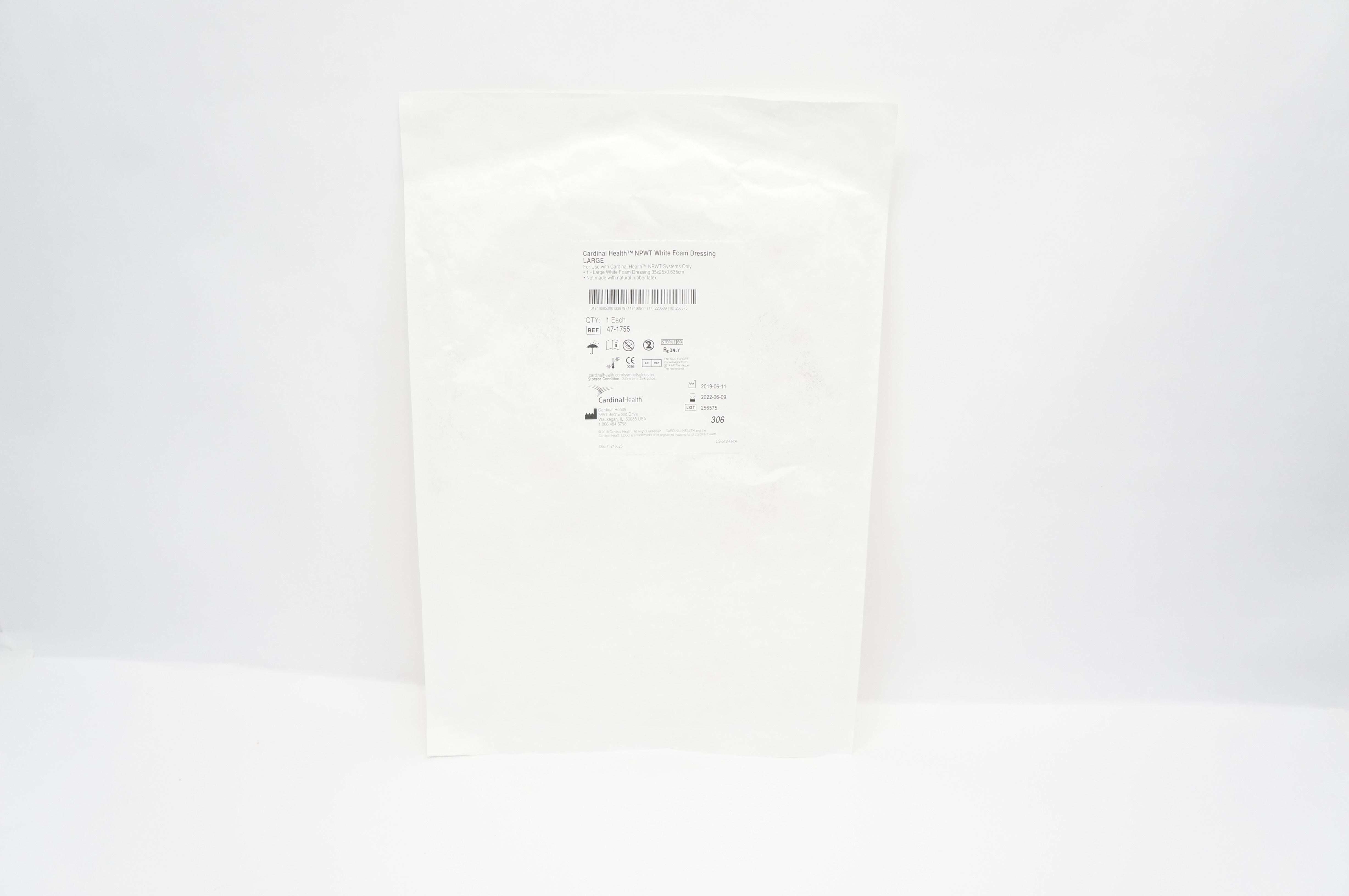Cardinal Health 47-1755 NPWT White Foam Dressing, Large (x)