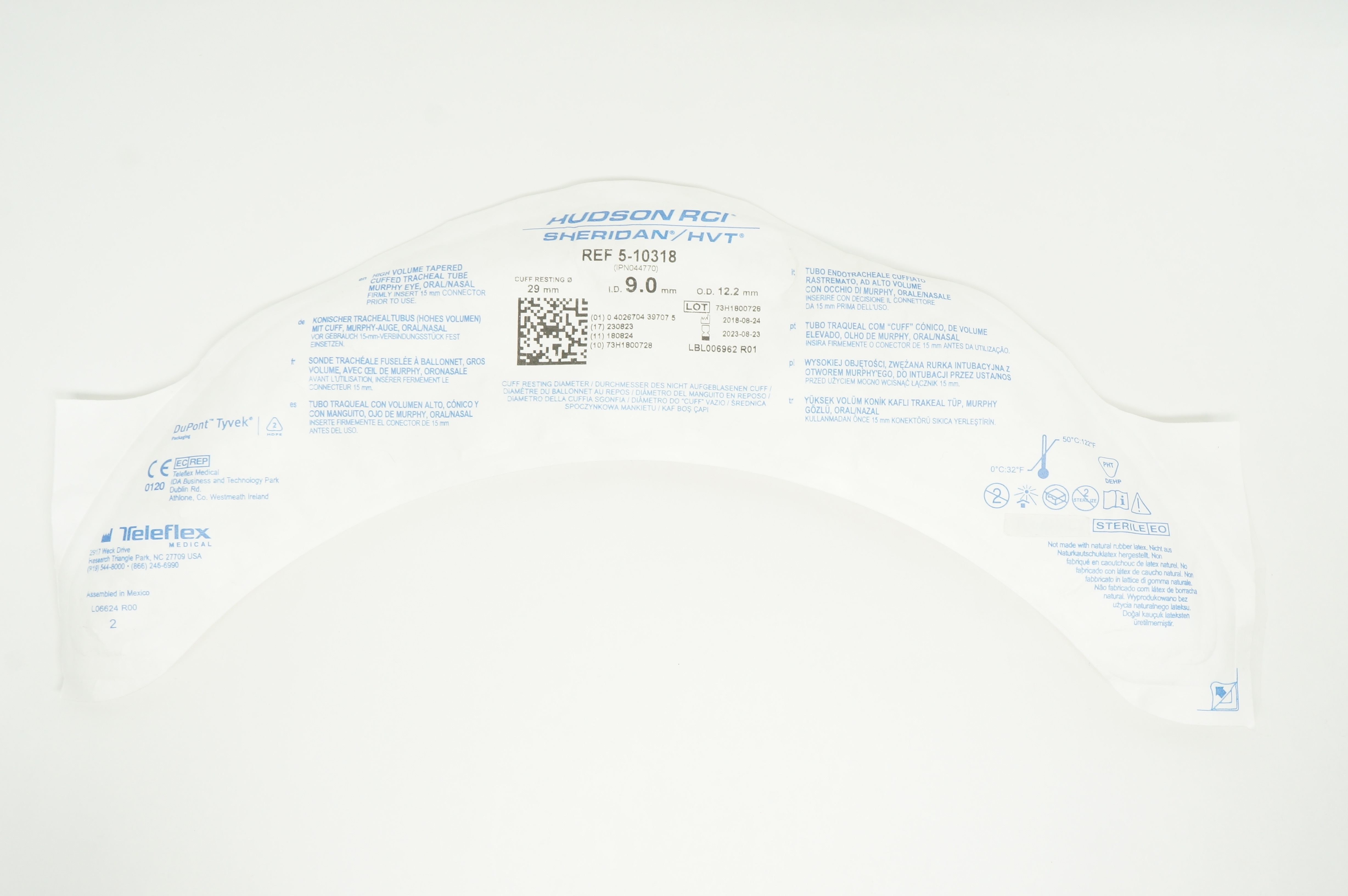 Teleflex 5-10318 Hudson RCI Sheridan Cuffed Tracheal Tube 9.0 x 12.2 x 29mm